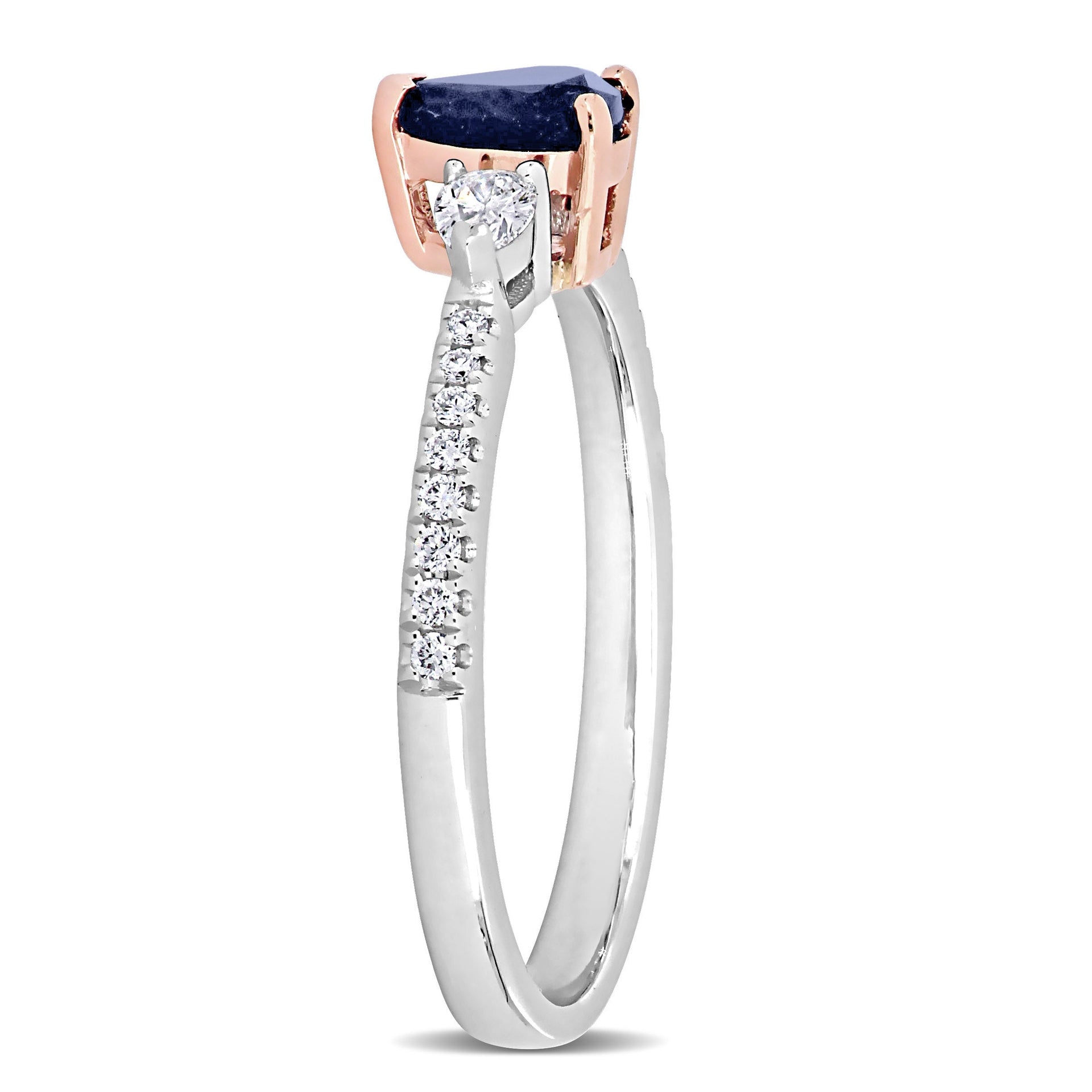 1/2 CT TGW Pear Shape Sapphire and 1/4 CT TW Diamond 3-stone Ring in 2-tone 14K White & Rose Gold