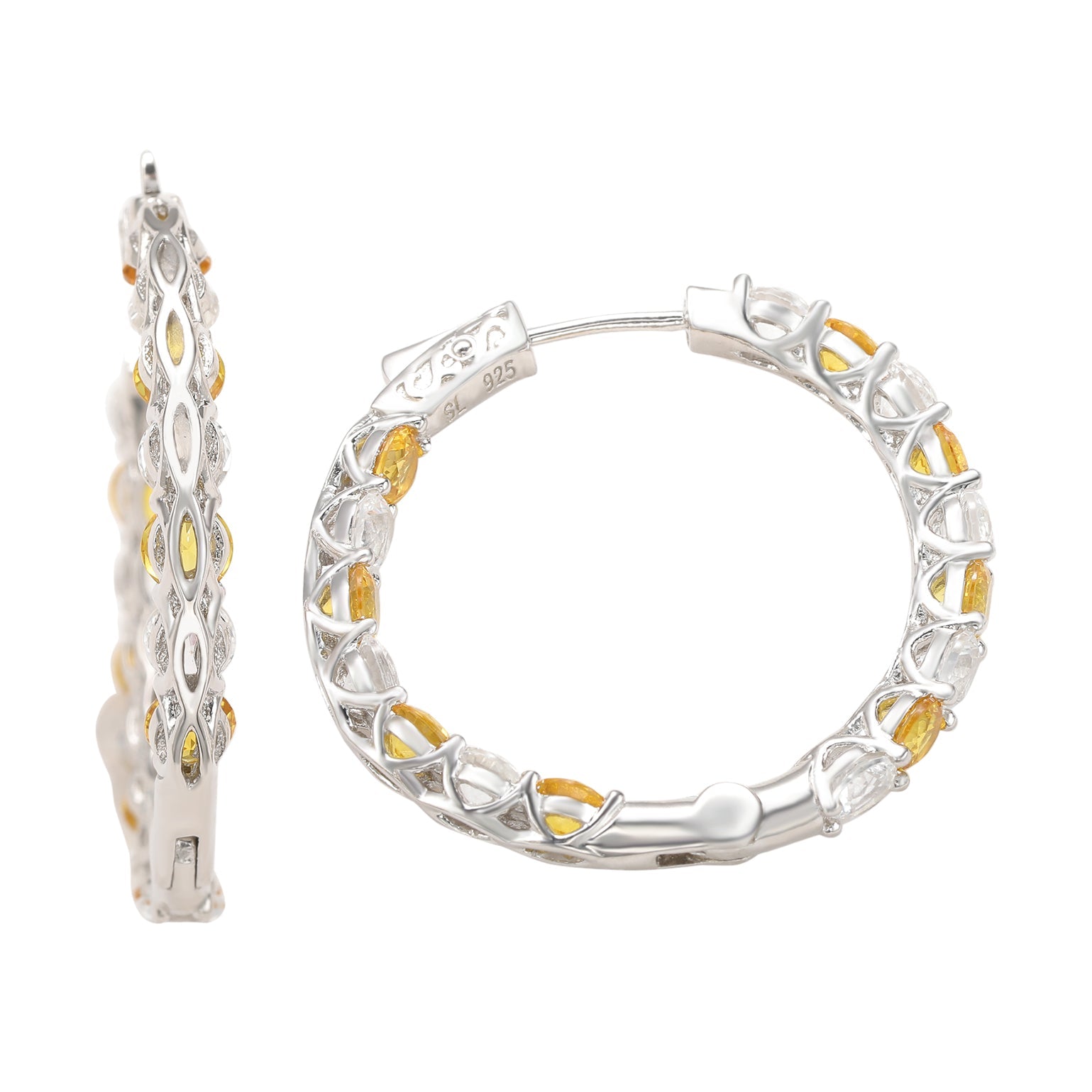 Suzy Levian Sterling Silver Sapphire Gladiator Hoop Earrings