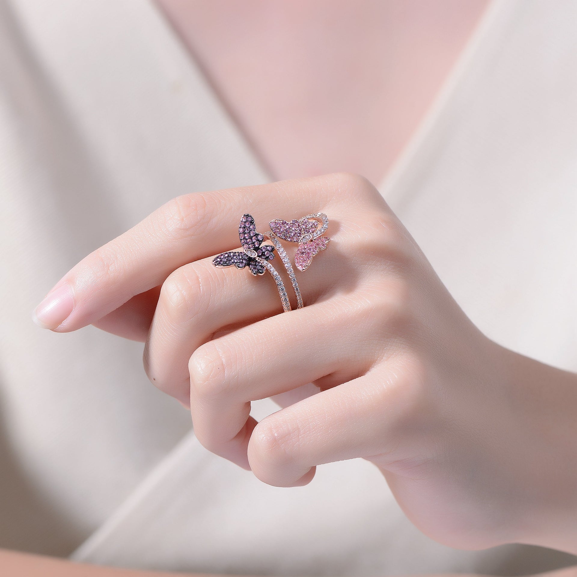 Sterling Silver Rose Gold And Black Plated Multi Colored Cubic Zirconia Modern Ring