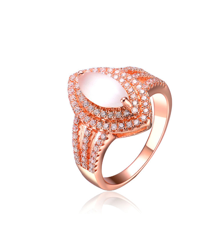 GENEVIVE Sterling Silver Rose Gold Plated Cubic Zirconia Cocktail Ring
