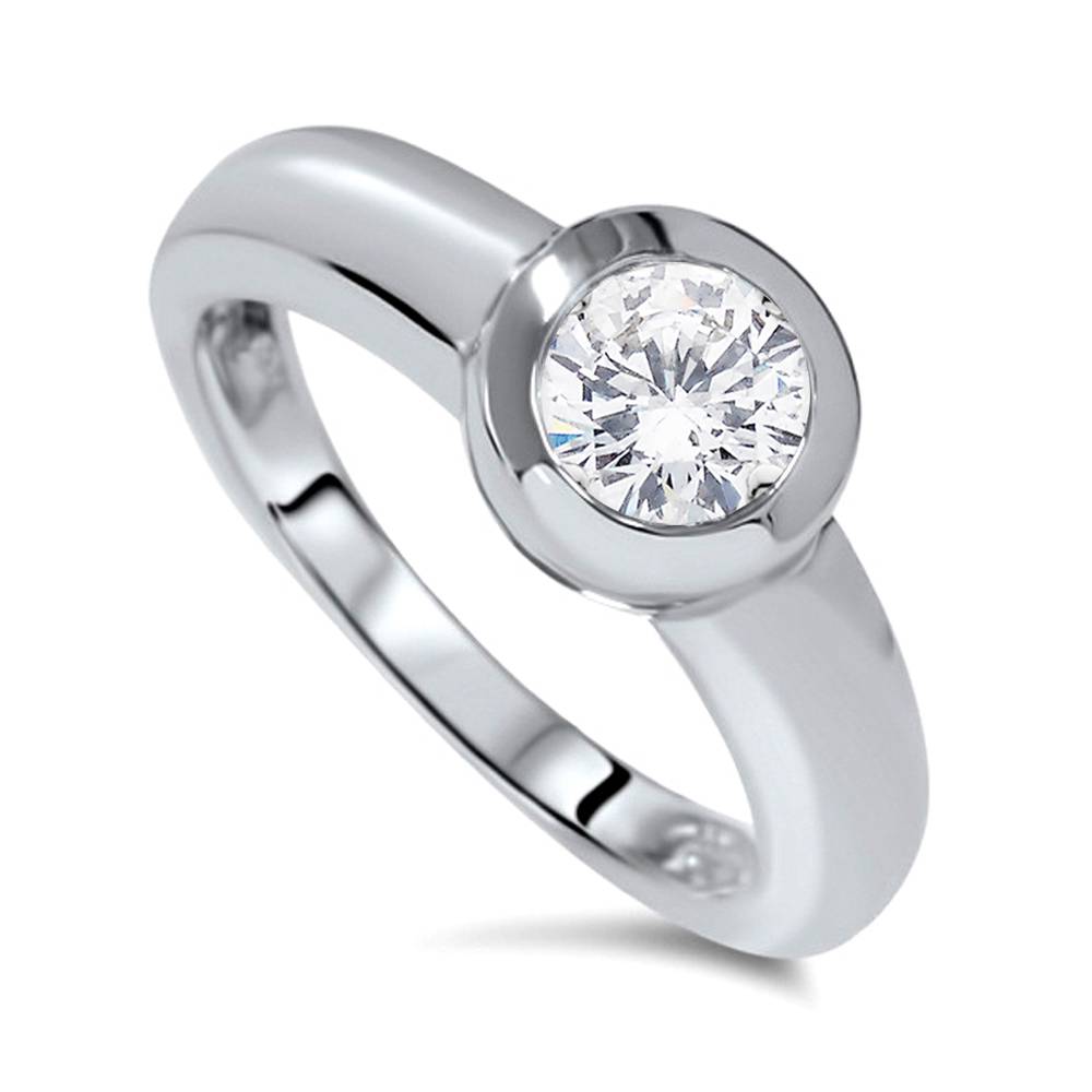 1ct Bezel Set Solitaire Diamond Engagement Ring 14K White Gold Round Enhanced