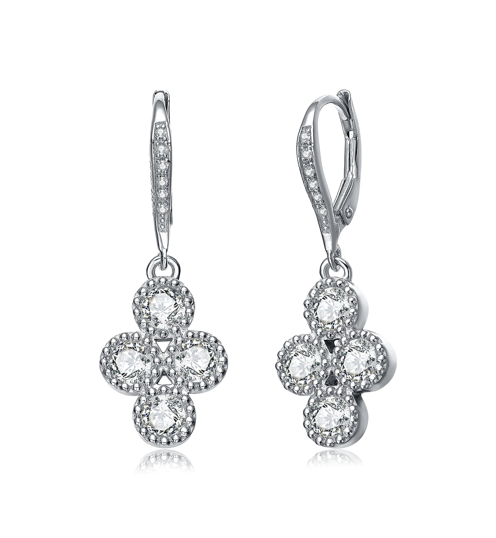 Sterling Silver Cubic Zirconia Flower Dangling Earrings