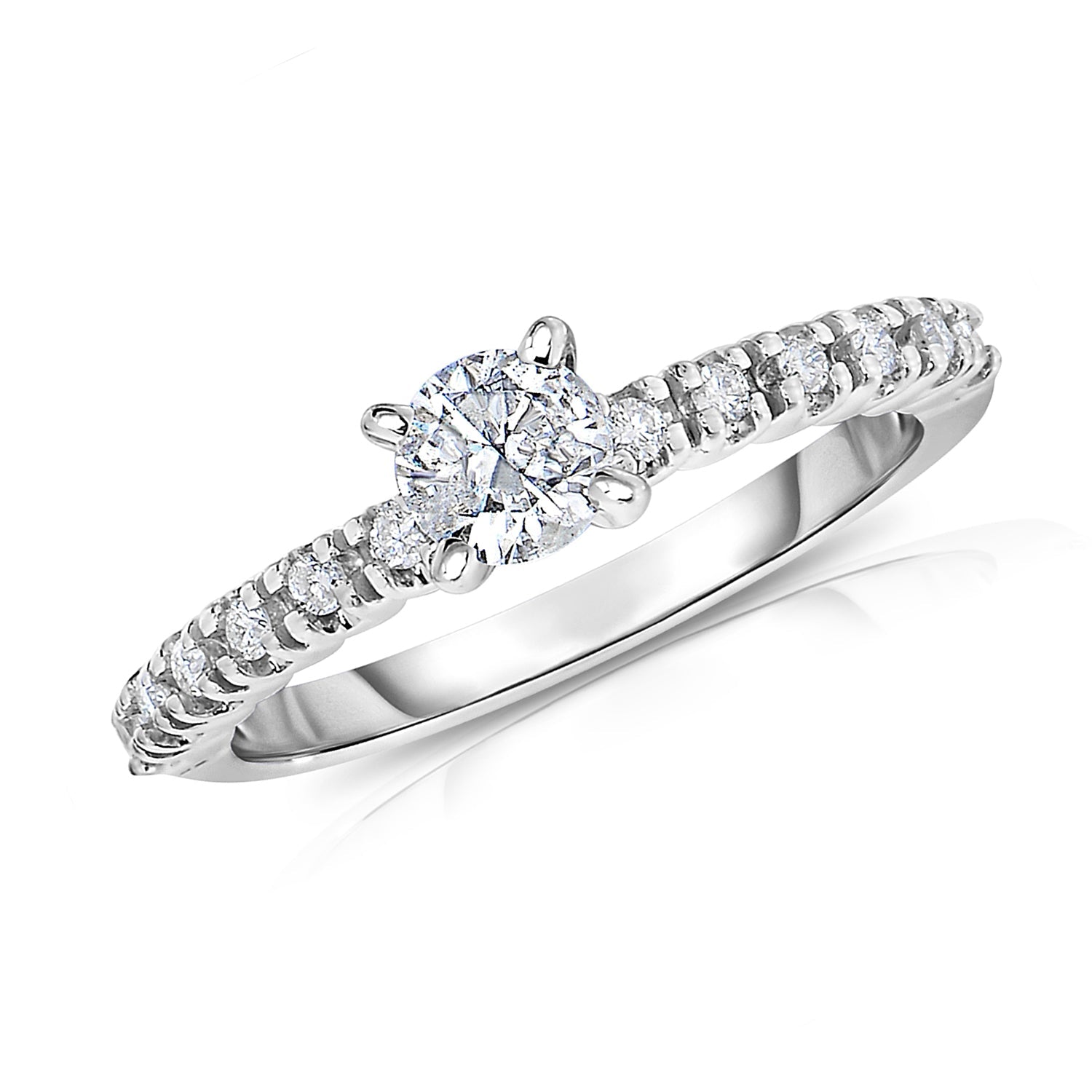 0.60 Cttw Diamond Engagement Ring 14K White Gold Solitaire With Accent Design