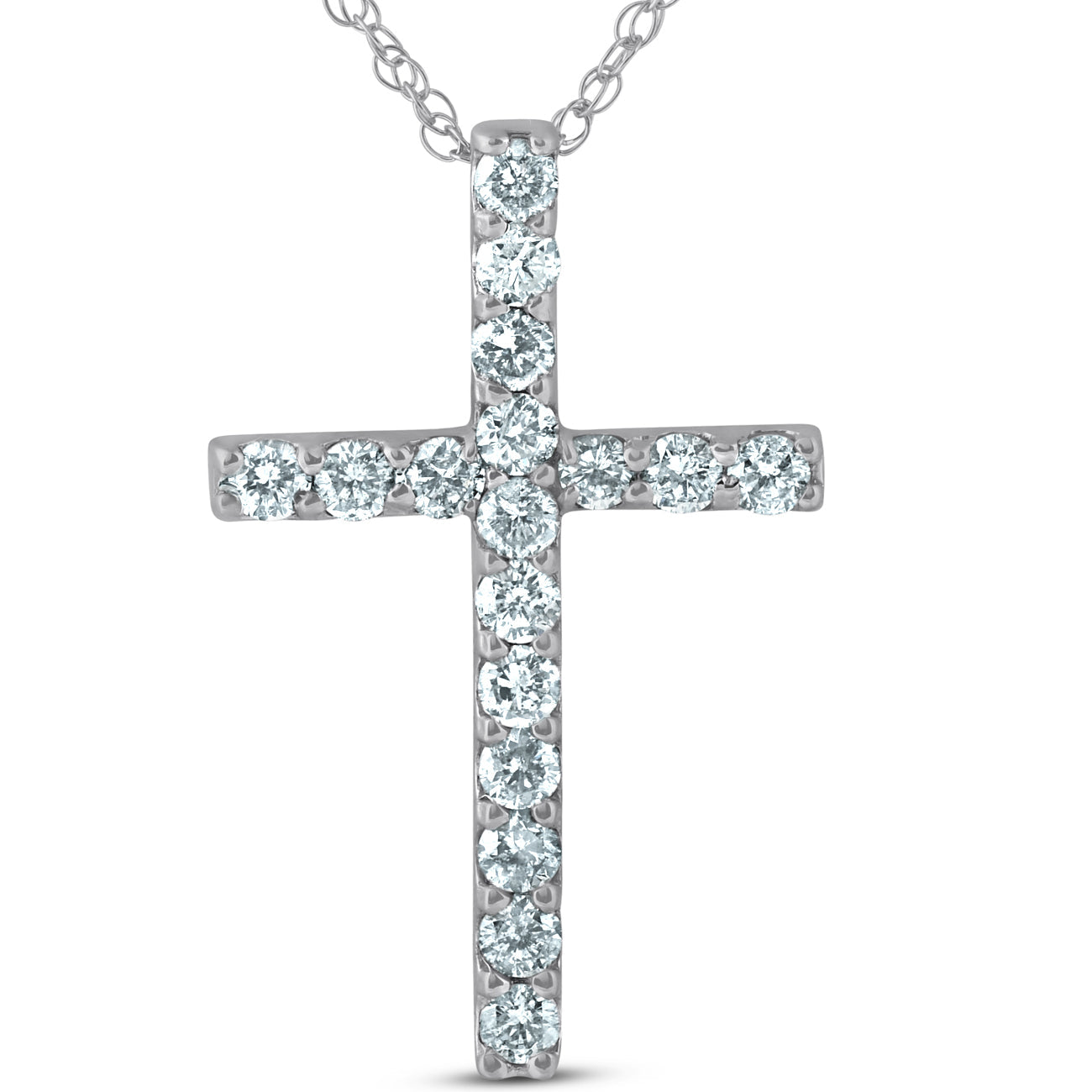 1 Ct Diamond Cross 14k White Gold 18' Chain Women's Necklace 1 1/4' Tall