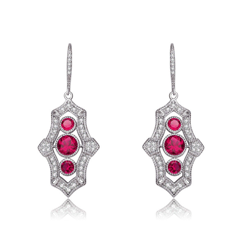 Sterling Silver White Gold Plated With Colored Cubic Zirconia Leverback Drop Earrings