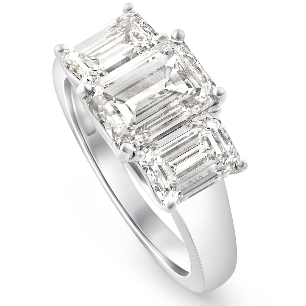 3.55Ct TW Emerald Cut Three Stone Engagement Ring 14k White Gold Lab Grown