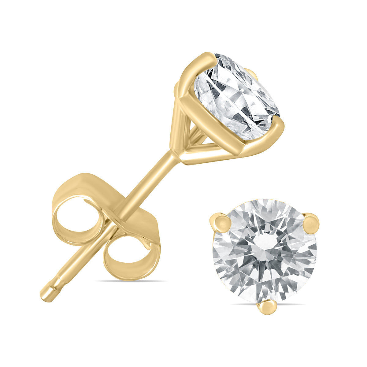 1/4 Carat TW Ags Certified Martini Set Round Diamond Solitaire Earrings In 14K Yellow Gold