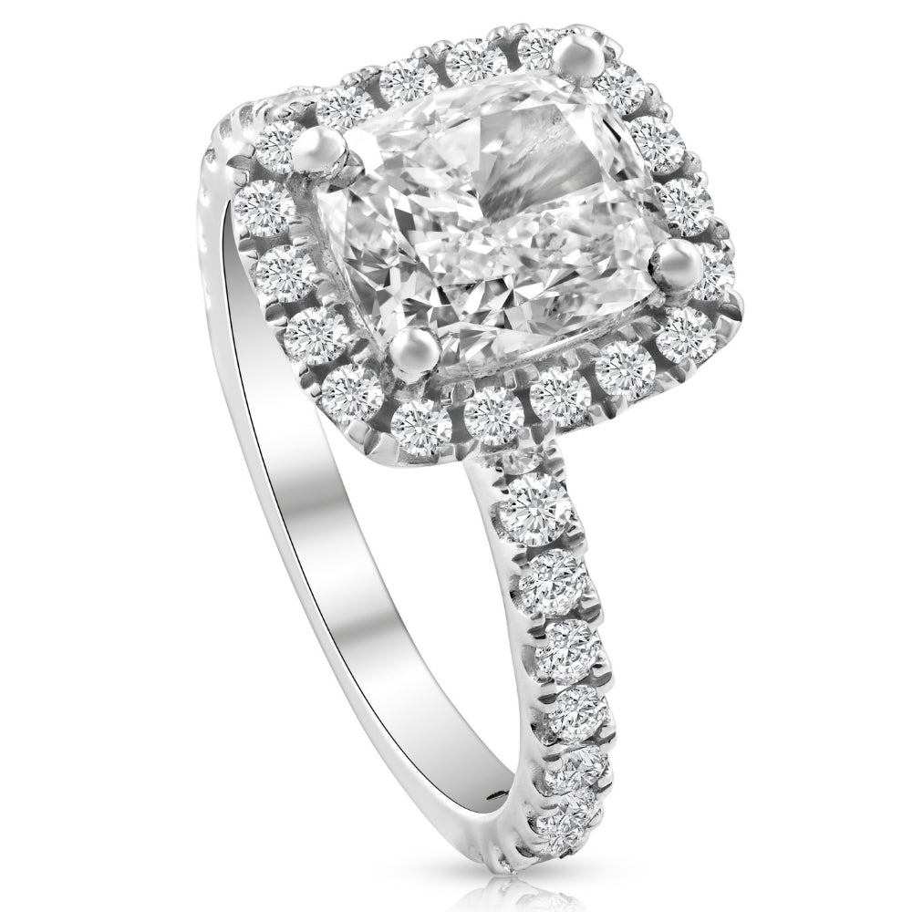Certified 2 1/2 ct Cushion Halo Diamond Engagement Ring 14k Gold Lab Grown