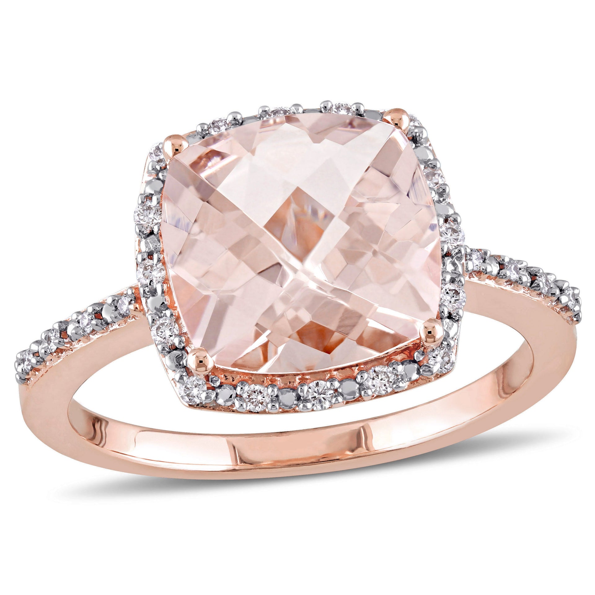 Cushion Cut Morganite and 1/10ct TW Diamond Engagement Ring in 14k Rose Gold