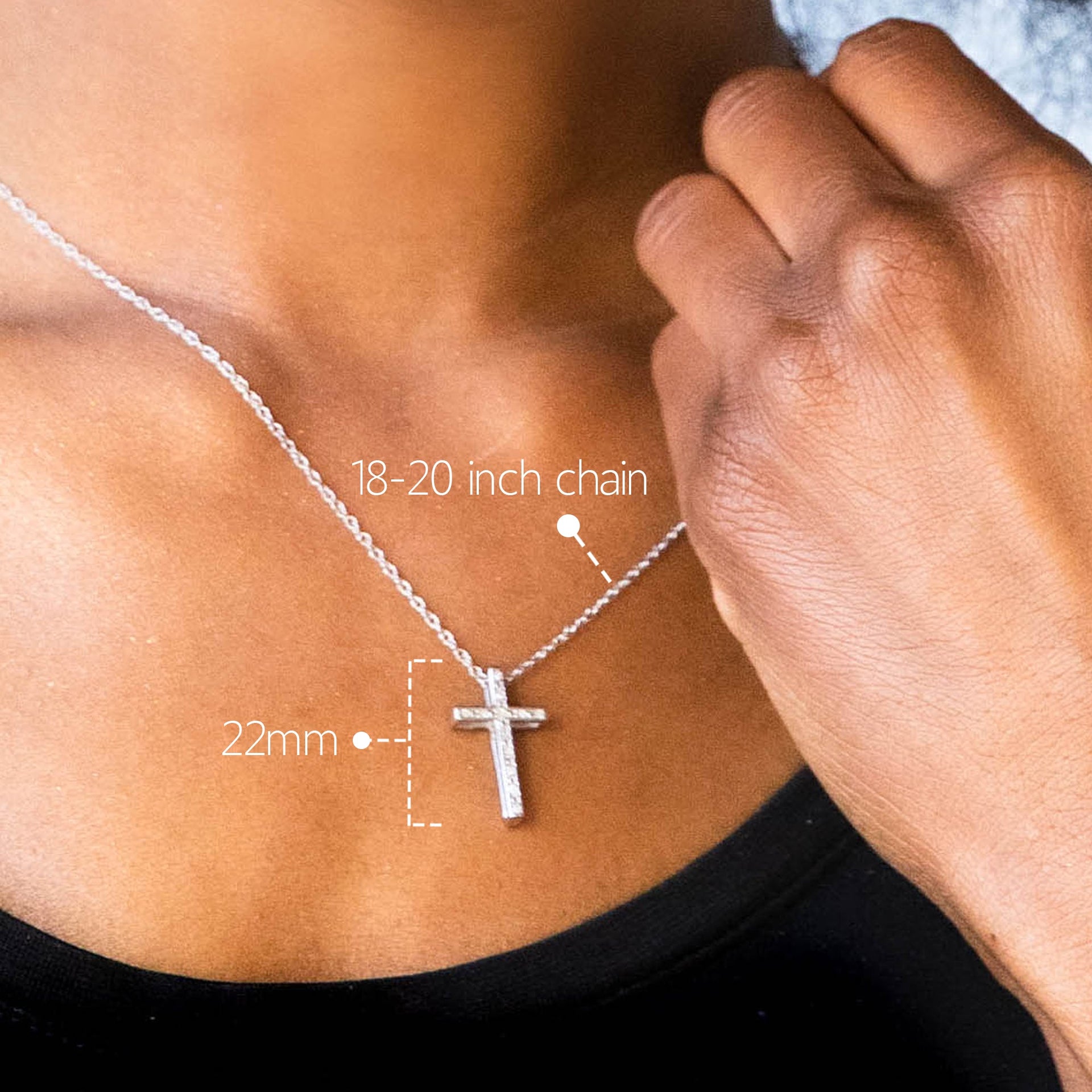 Sterling Silver Diamond Reversible White & Black Diamond Cross Necklace with Adjustable 18â€ or 20â€ Rope Chain