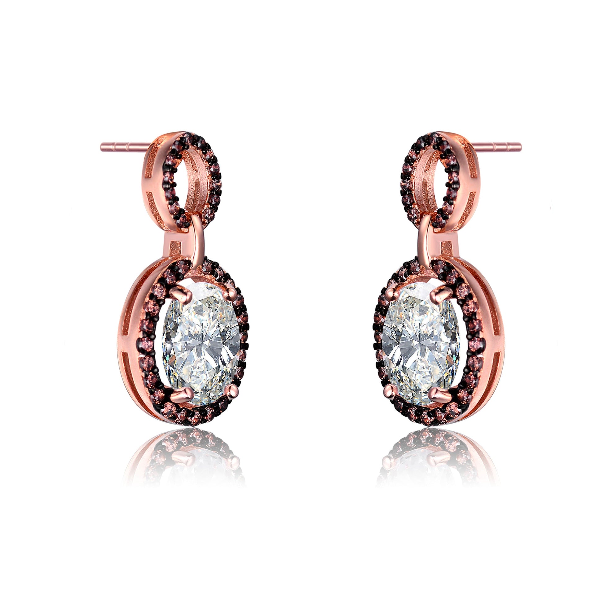 Sterling Silver Pink and Black Plated Cubic Zirconia Drop Earrings