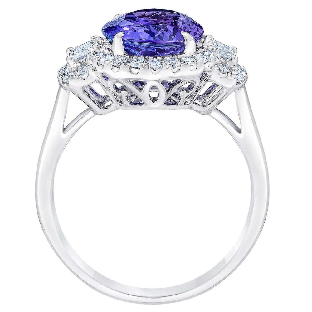 5Ct Oval Simulated Tanzanite Moissanite & Lab Grown Diamond Ring 10k White Gold