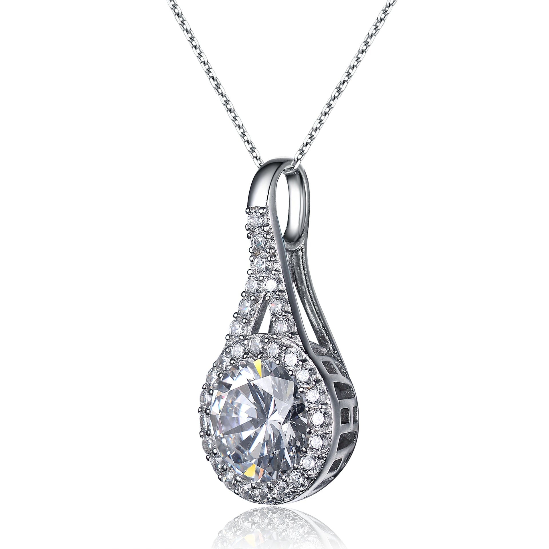 Cz Sterling Silver Rhodium Plated Pendant