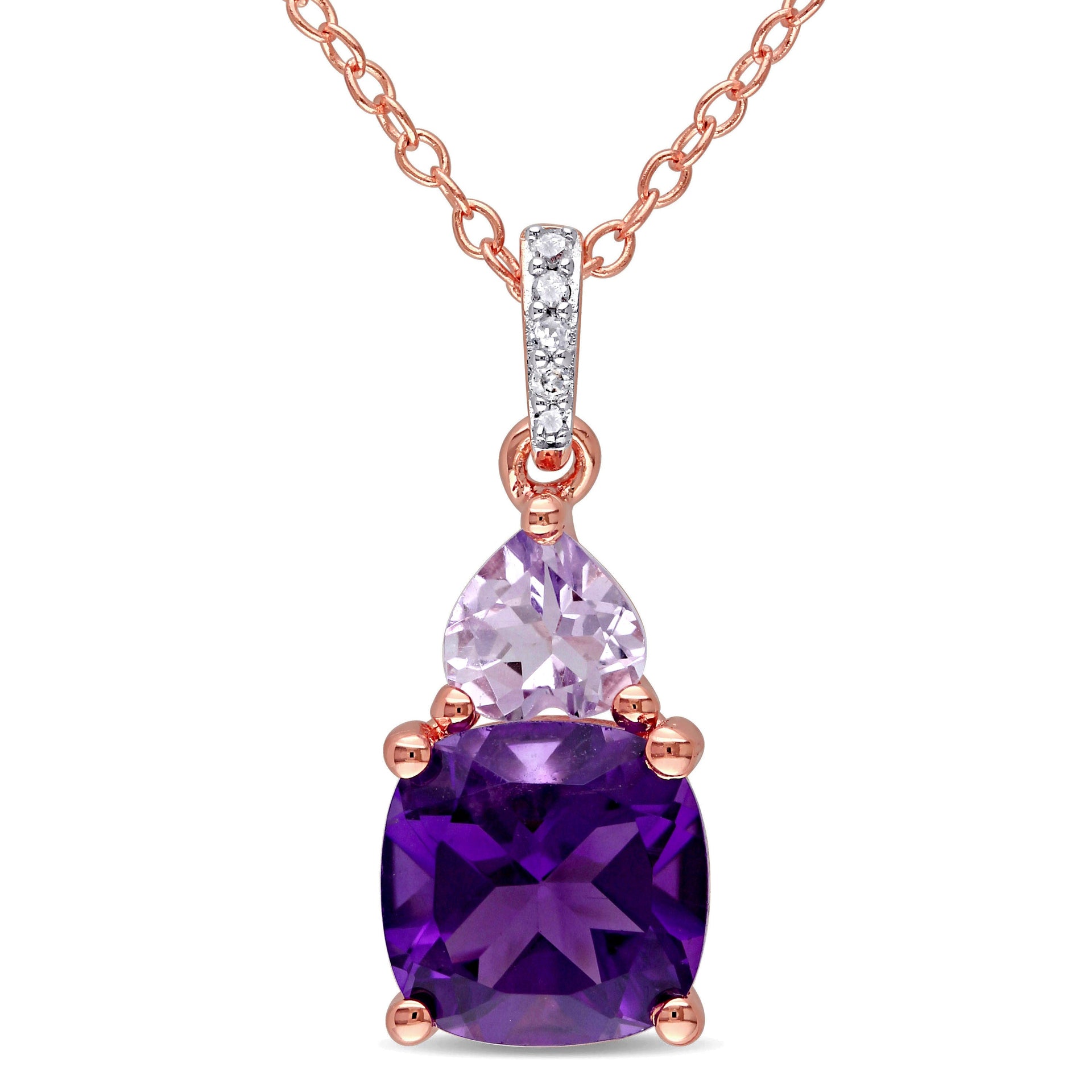 2 1/7 ct TW African Amethyst Rose de France and Diamond Accent Heart Necklace in Rose Silver