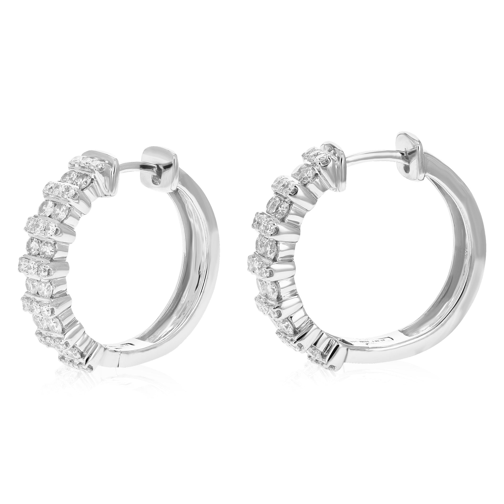 1 cttw 66 Stones Round Lab Grown Diamond Hoop Earrings .925 Sterling Silver Prong Set 3/4 Inch