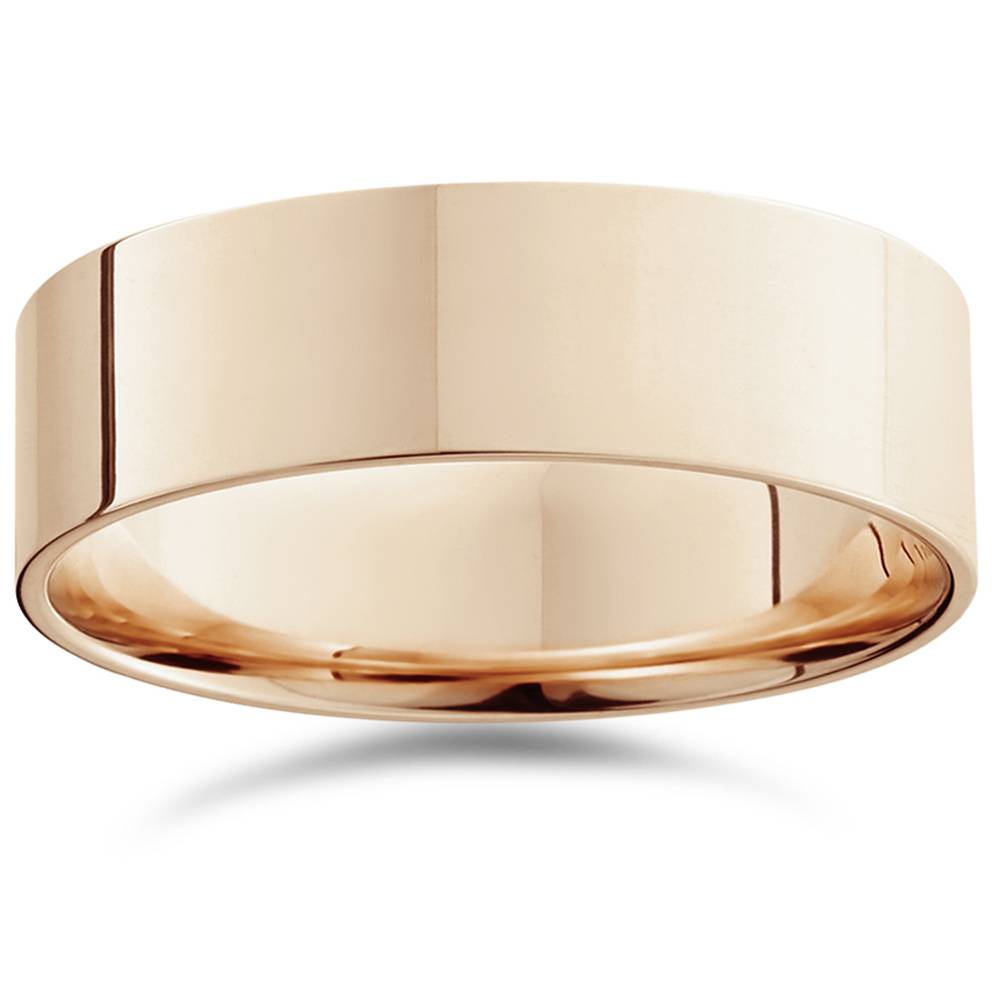 14K Rose Gold 7mm Flat Comfort Fit Plain Wedding Band Size Selectable