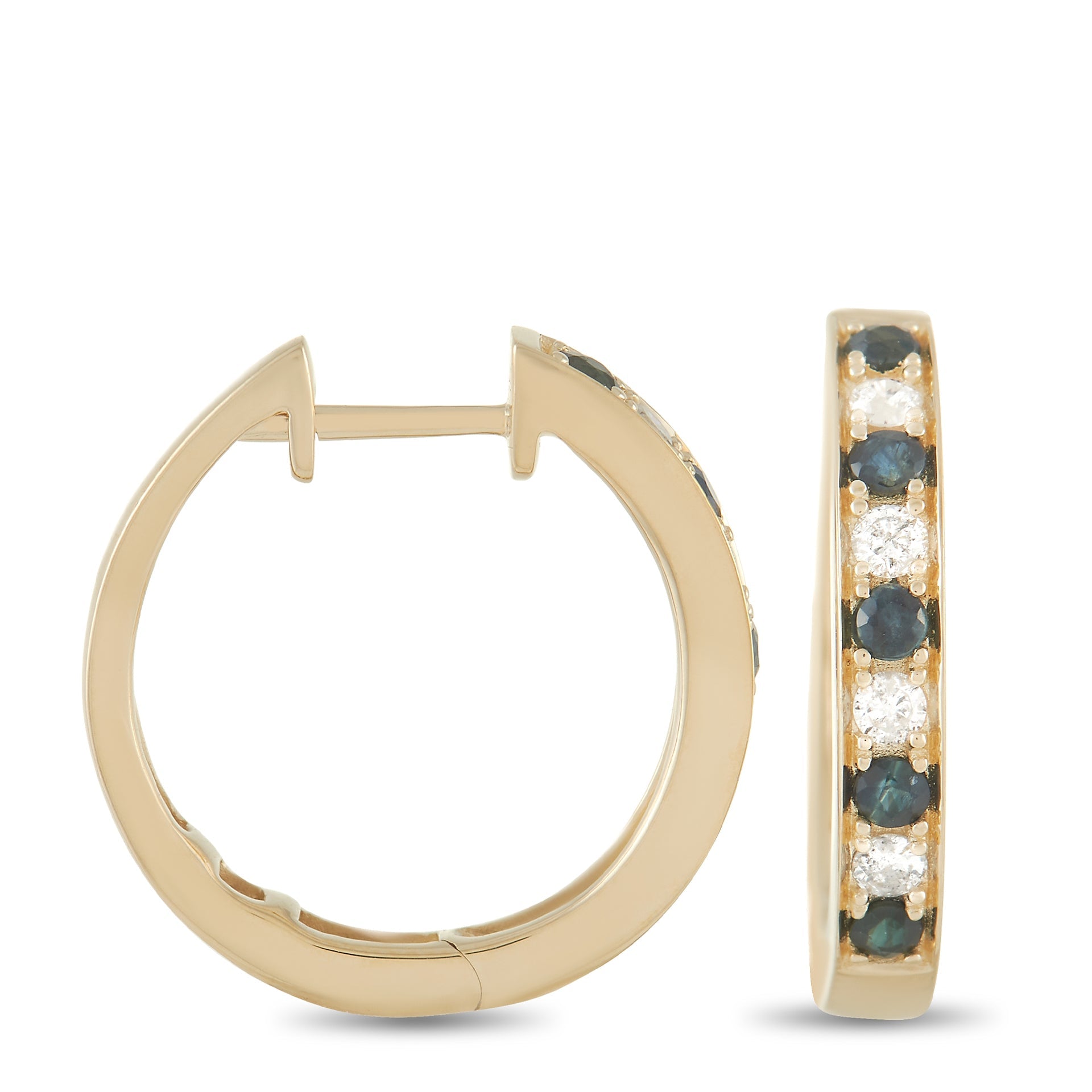 14K Yellow Gold 0.25ct Diamond and Sapphire Hoop Earrings