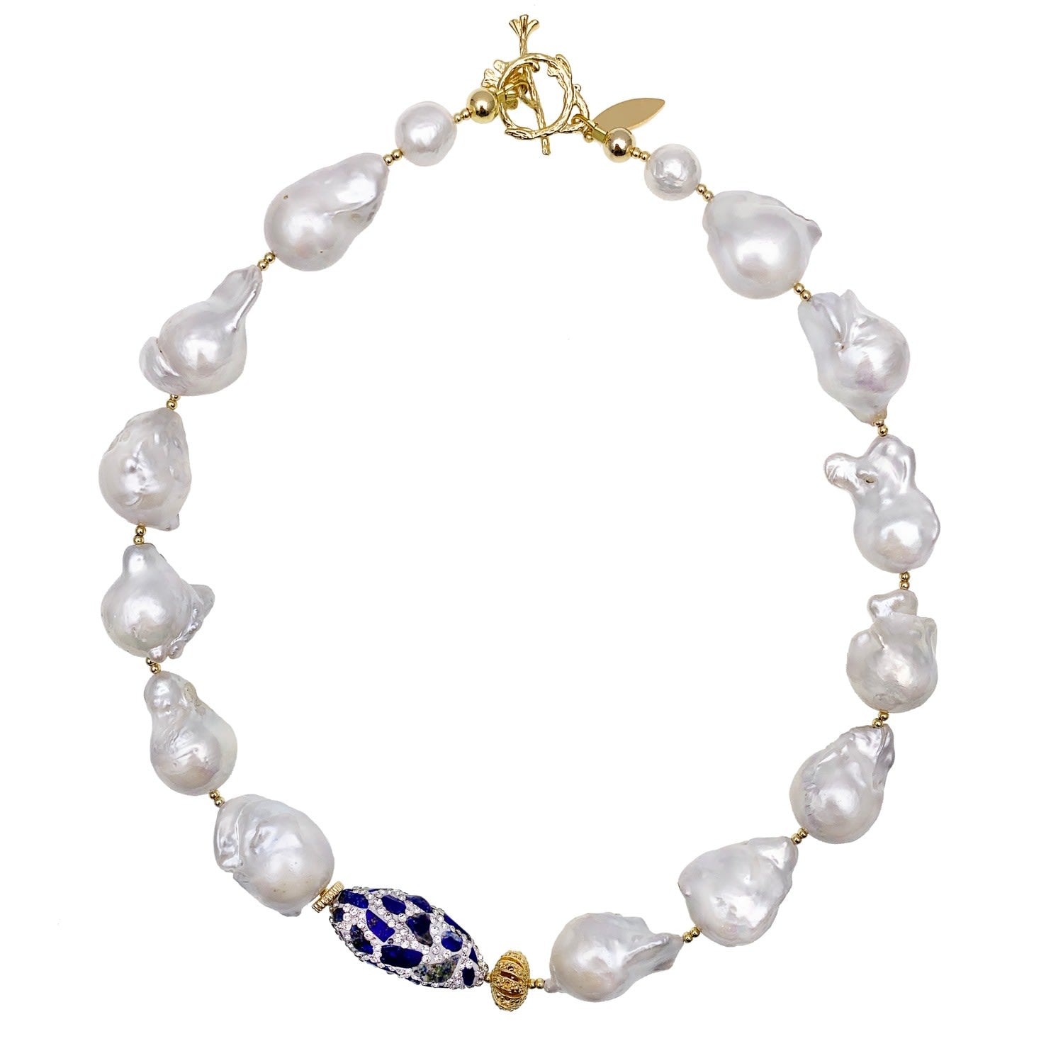 Gorgeous Baroque Pearls With Lapis Rhinestone Necklace