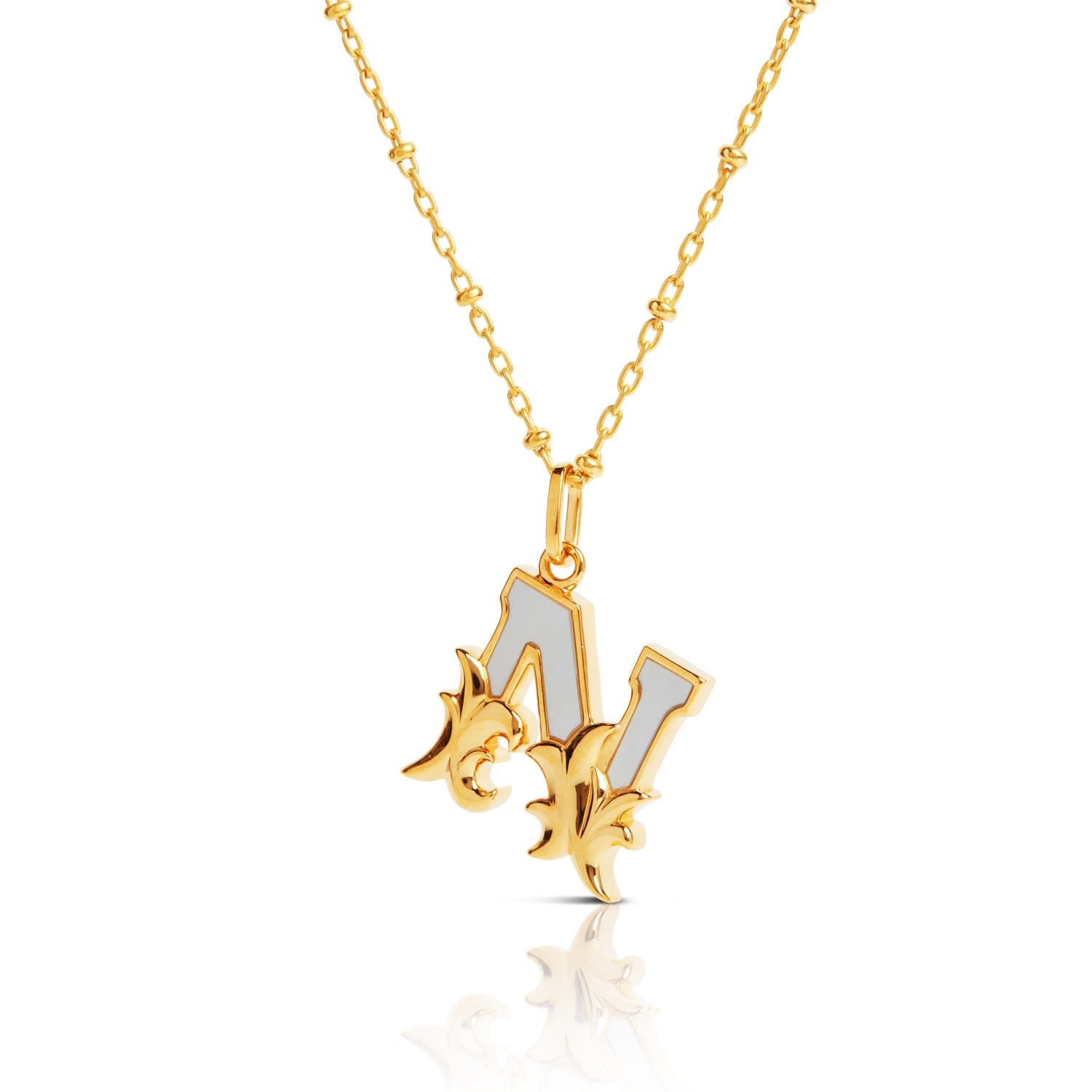 Gold Plated N Initial Necklace With Mother Of Pearl