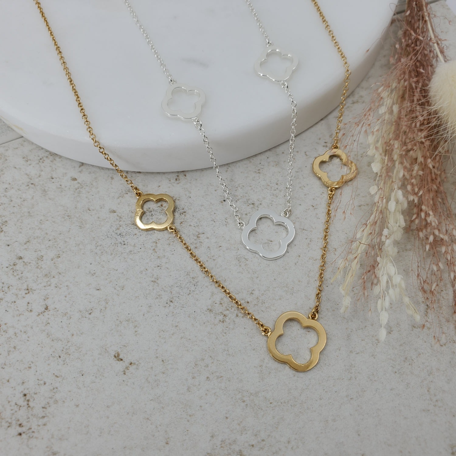 Three Open Four Clover Necklace - Gold