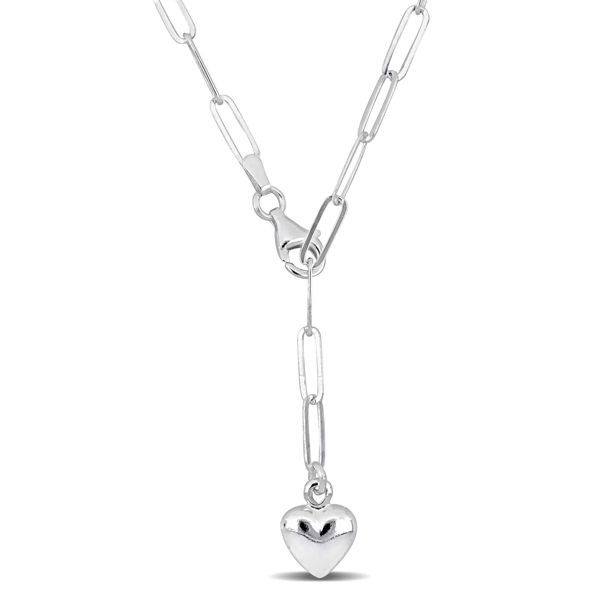 Mimi & Max 2.6mm Heart Charm Lariat Oval Link Necklace in Sterling Silver - 16 in