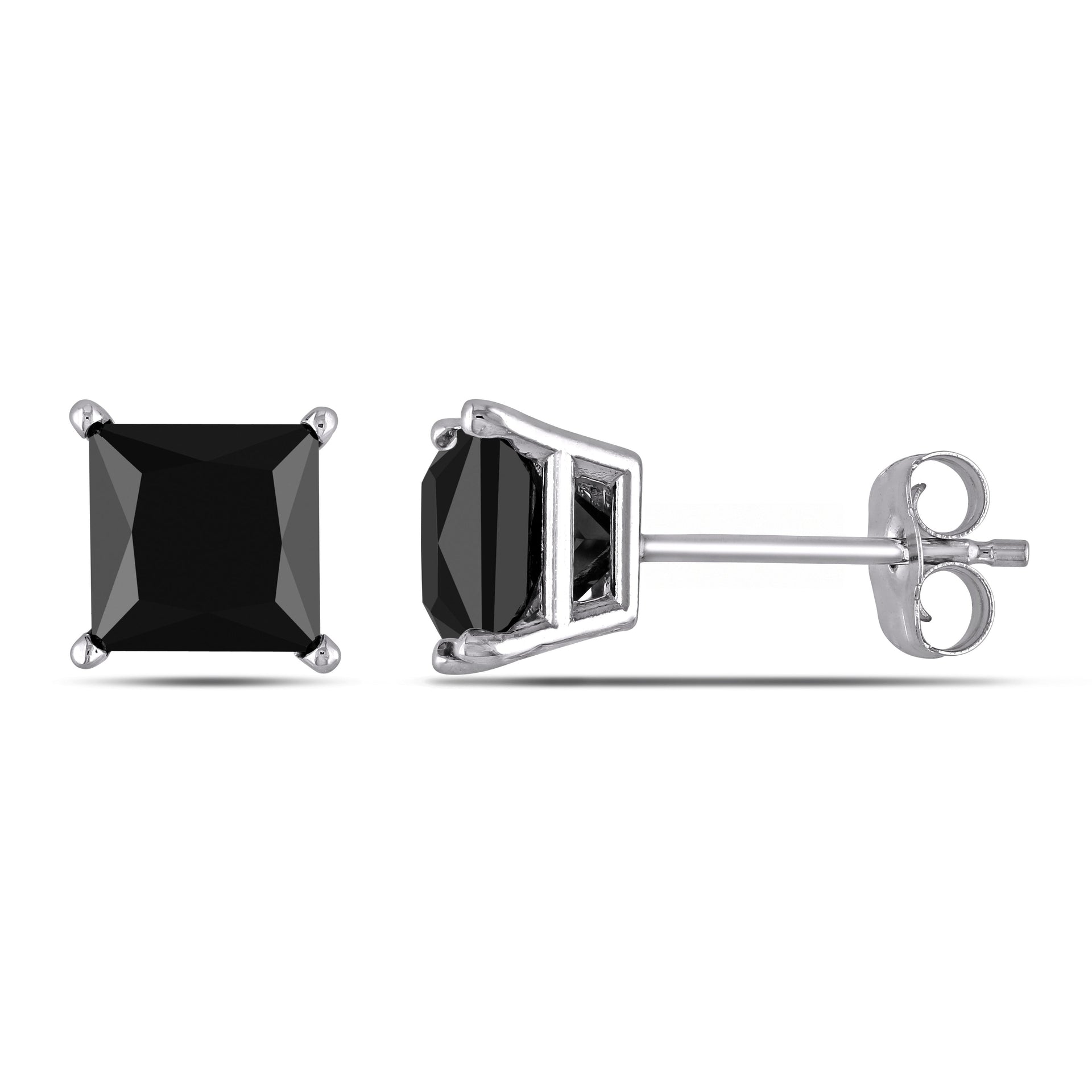 2 ct TW Princess Cut Black Diamond Stud Earrings in 10k White Gold