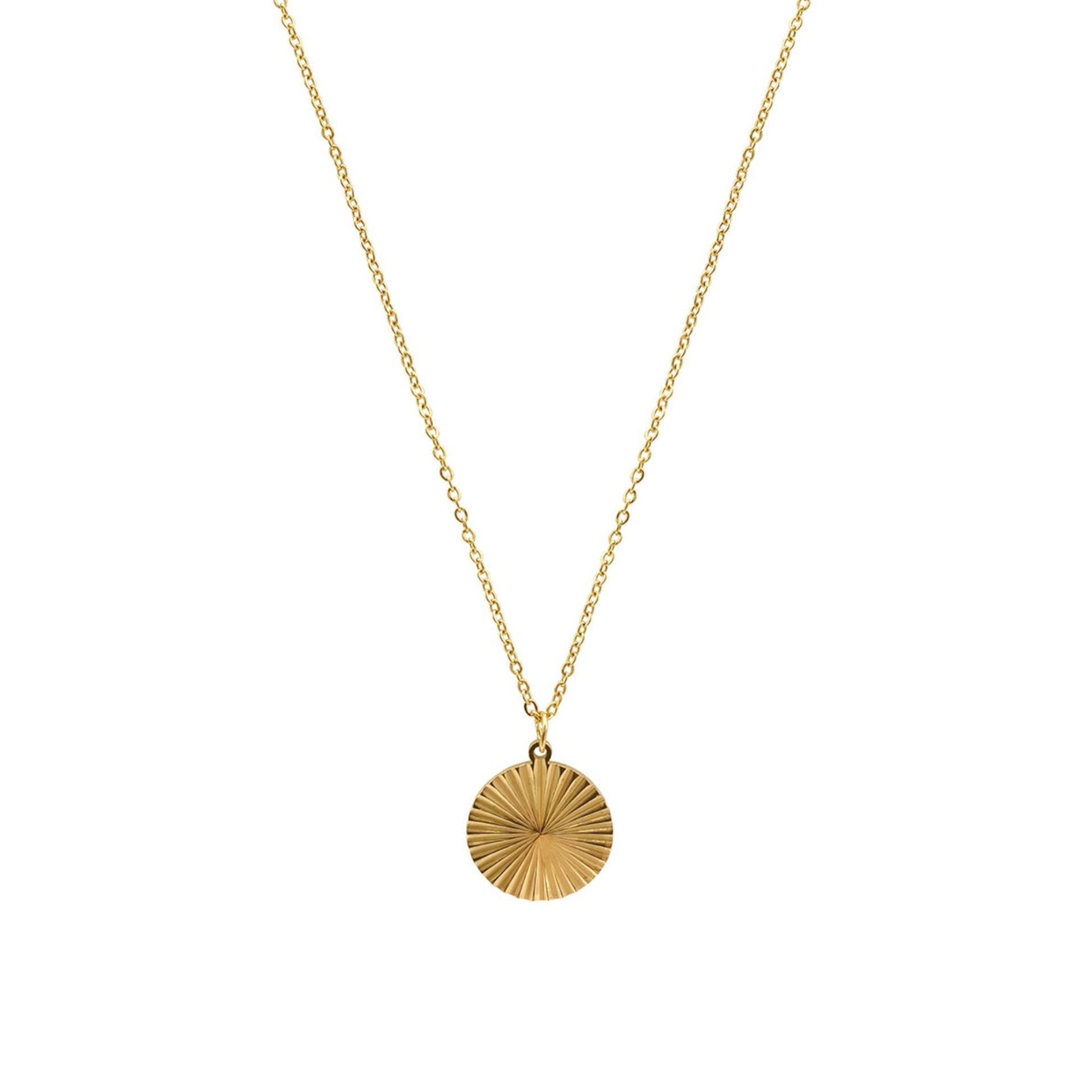 Tarnish Resistant 14k Gold Plated Medallion Burst Pendant Necklace