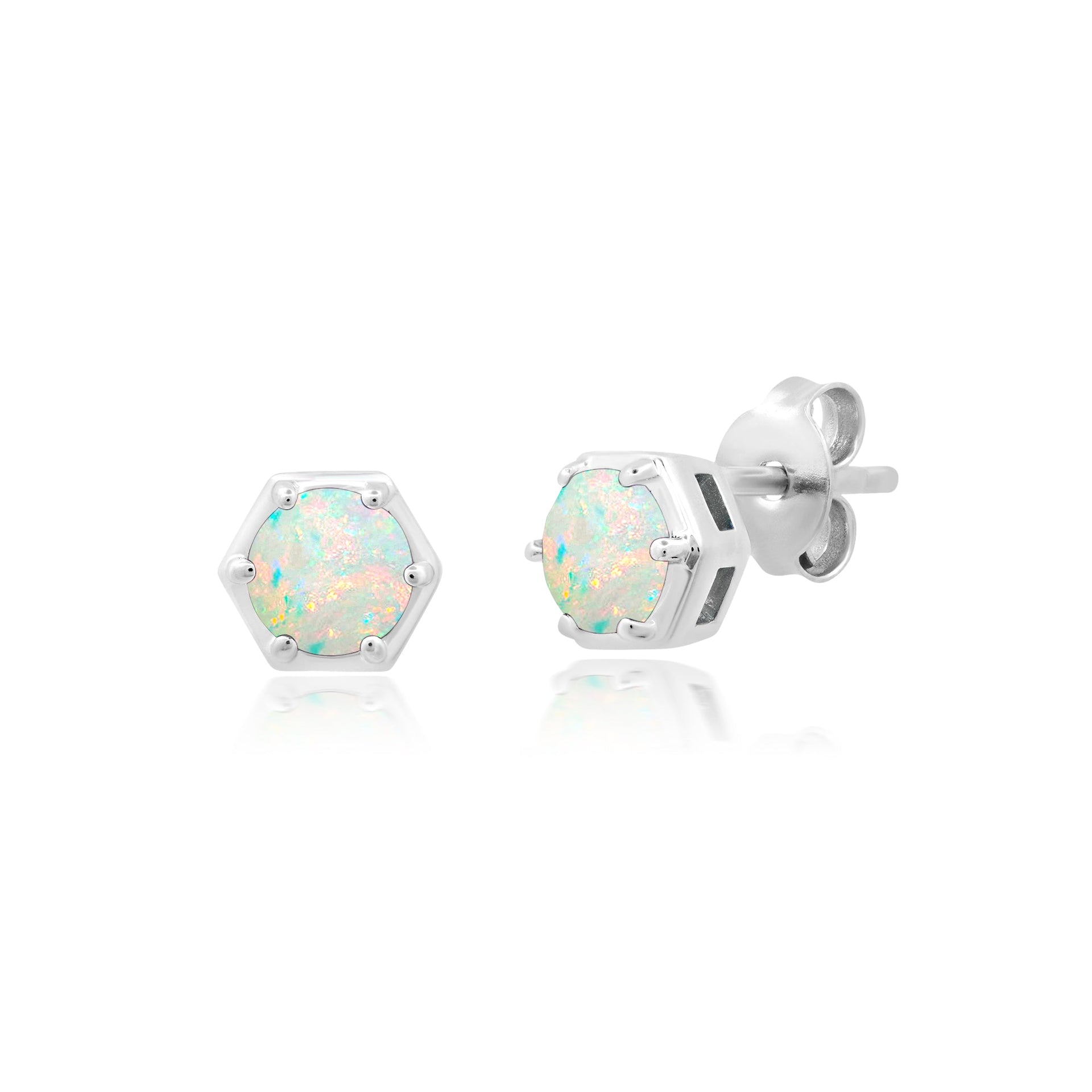 Sterling Silver Round Cut 5mm Gemstone Hexagon Stud Earrings with Push Backs