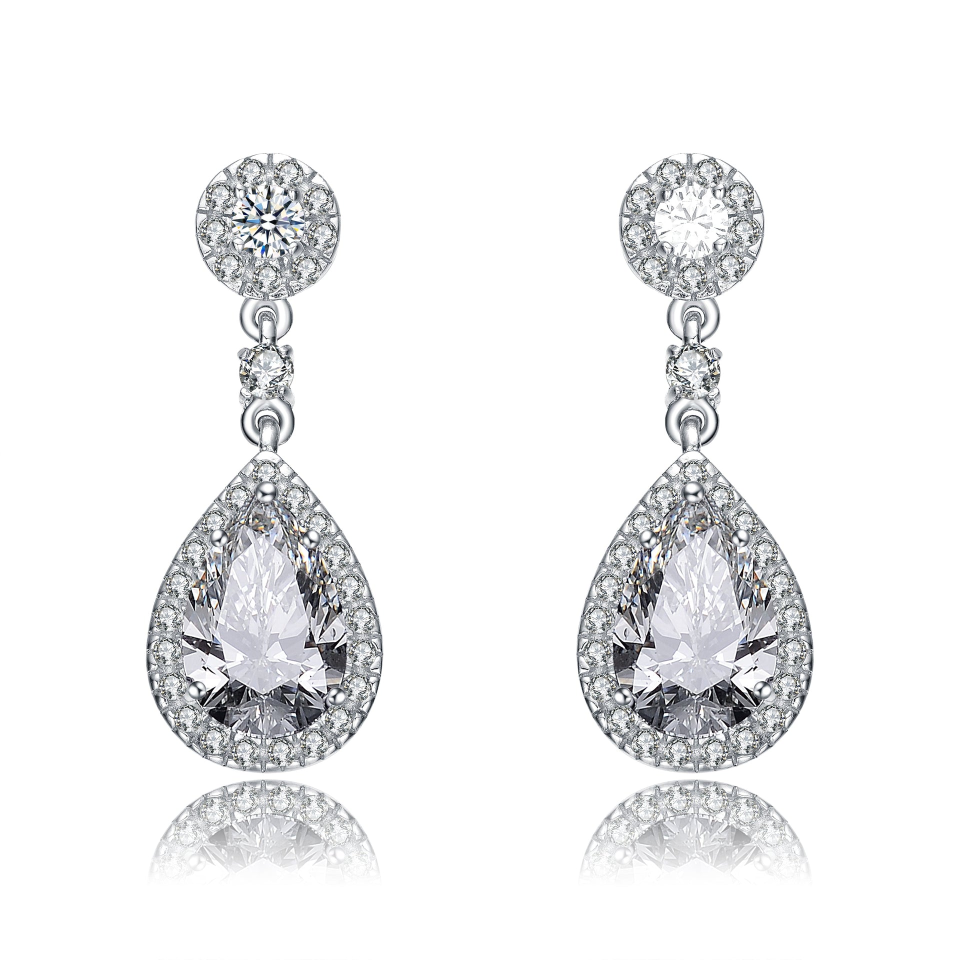 Ga Sterling Silver Pear Drop Cubic Zirconia With Circle Post Earrings