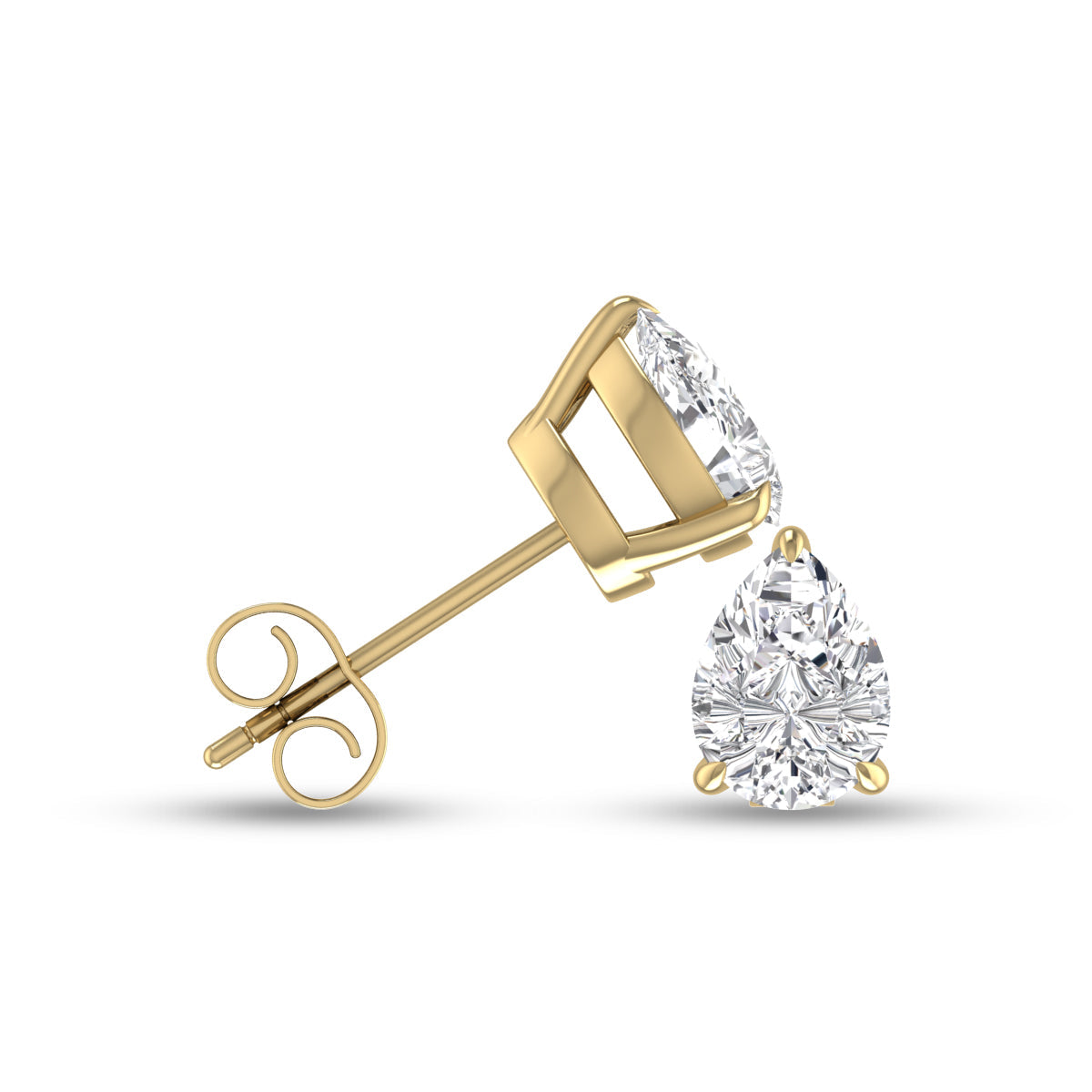 Lab Grown 1/2 Carat Pear Shaped Solitaire Diamond Earrings In 14K Yellow Gold