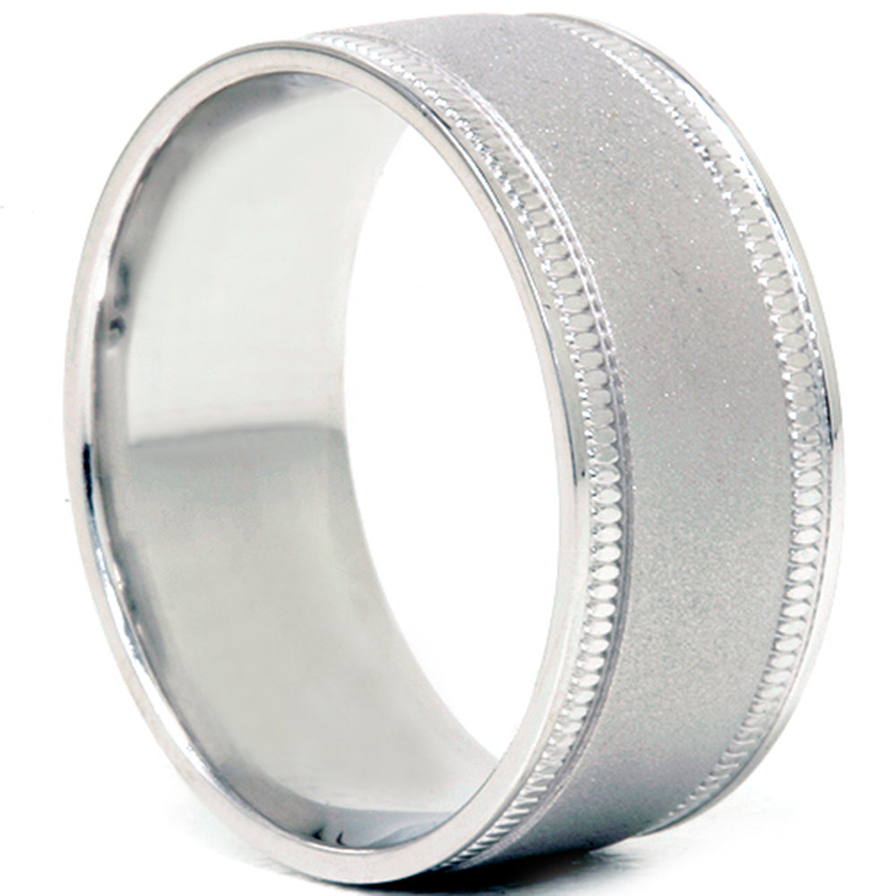 8mm Brushed Wedding Band 10K White Gold Size Selectable