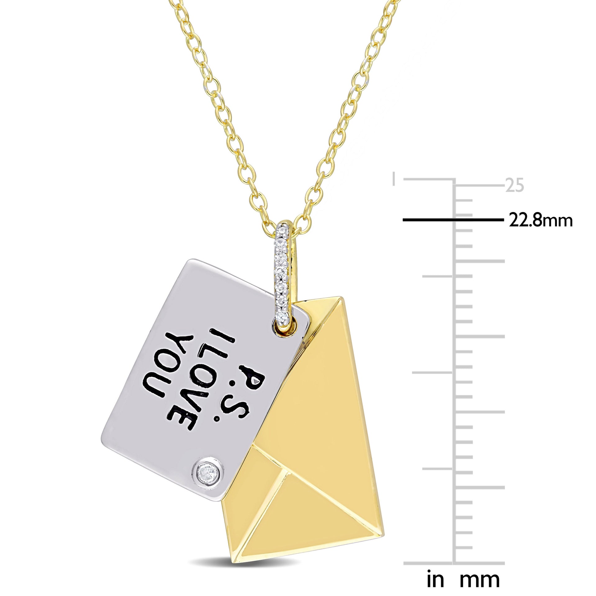 Diamond Accent Letter Envelope 'I Love You' Pendant with Chain in Yellow Plated Sterling Silver