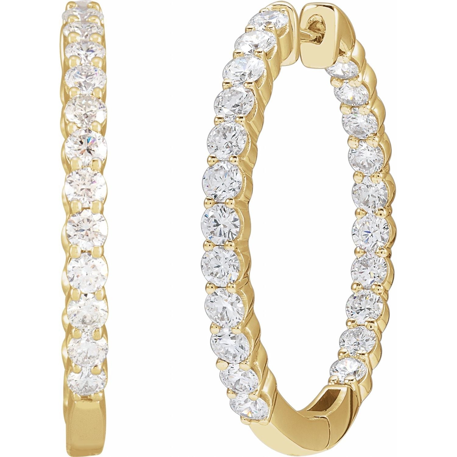 14K Gold 3ct Lab-grown Diamond Inside-outside Hinged Hoop Earrings Clarity VS Color F-G