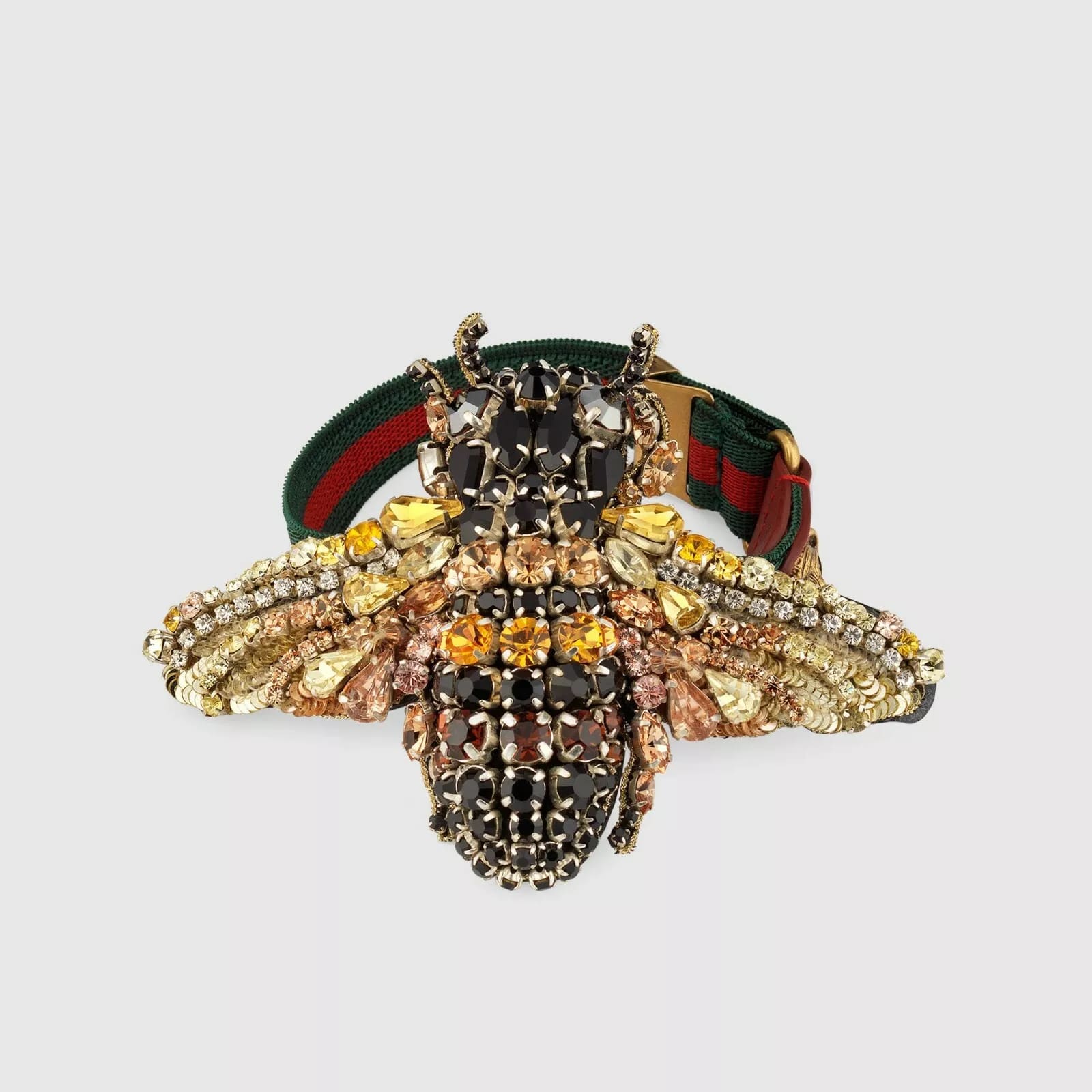 Gucci Crystal Bee Bracelet W/tiger Head and Grg Elastic Band
