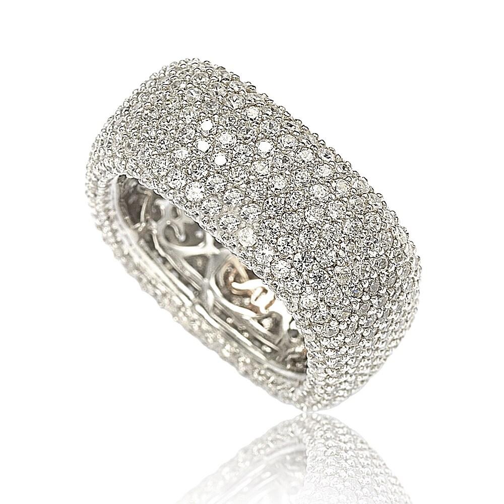 Suzy Levian Sterling Silver Cubic Zirconia Square Pave Eternity Ring