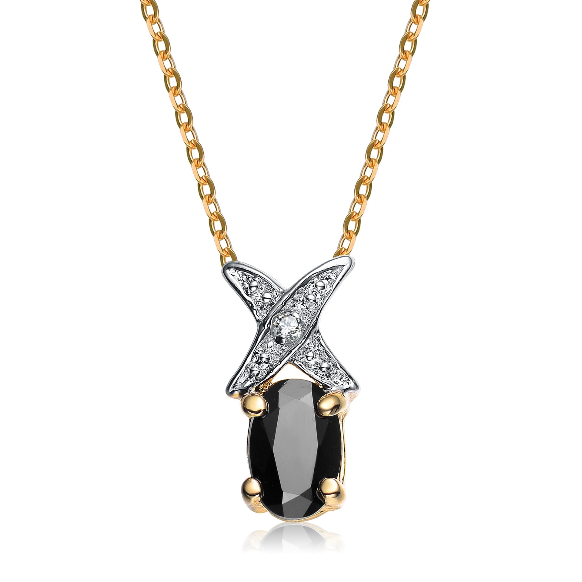 Sterling Silver White Cubic Zirconia Gold Plating Clear And Black Cubic Zirconia Pendant