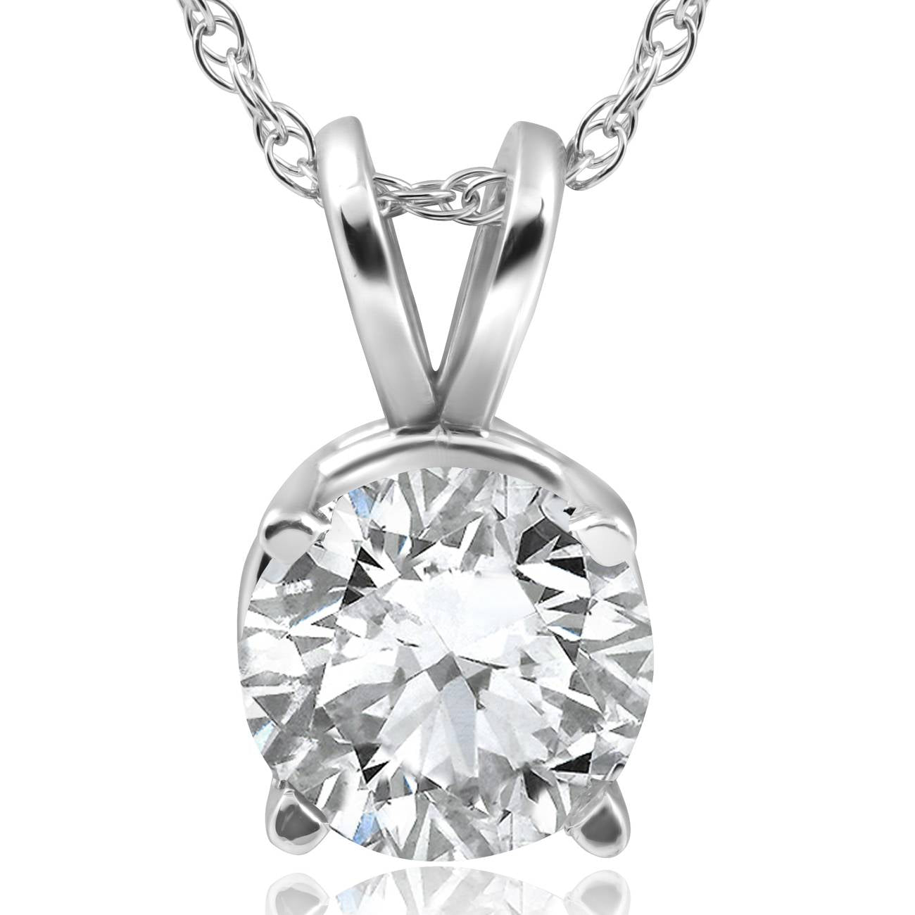 2 CT Diamond Round Brilliant Solitaire Pendant & Chain 14k White Gold