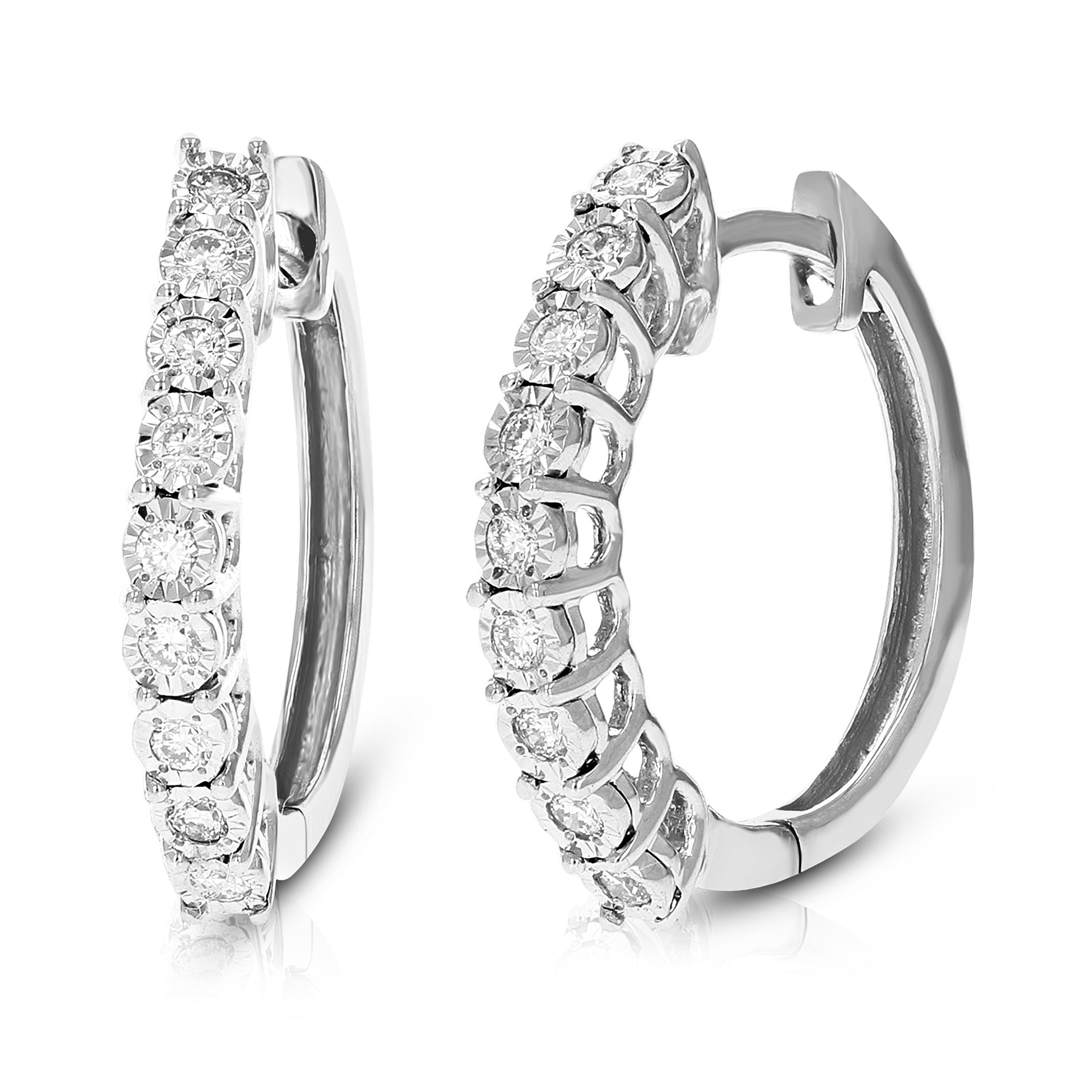 1/5 cttw Round Cut Lab Grown Diamond Hoop Earrings .925 Sterling Silver Prong Set