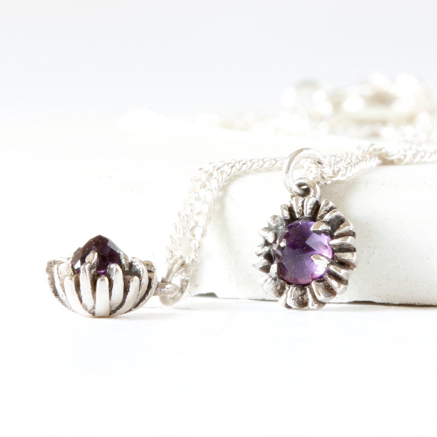 Dahlia Bud Amethyst Necklace – Silver