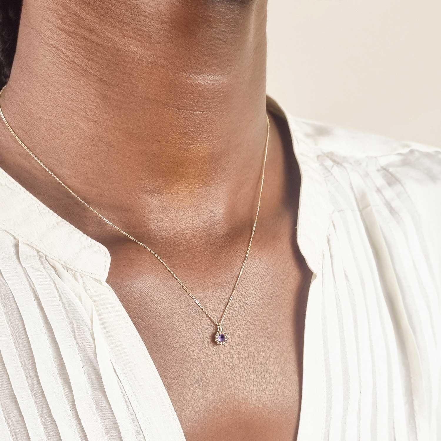 Dahlia Bud Amethyst Necklace - Gold