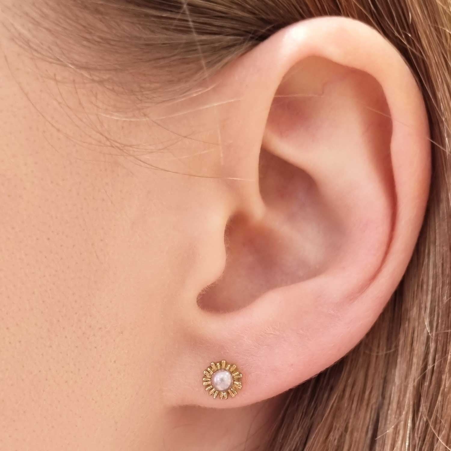 Dahlia Bud Freshwater Pearl Earrings - Gold
