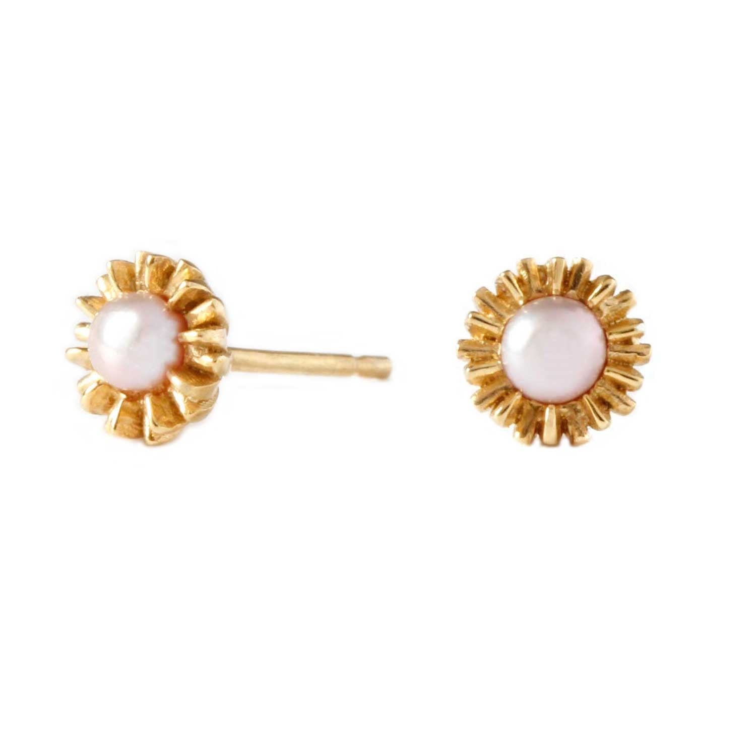 Dahlia Bud Freshwater Pearl Earrings - Gold