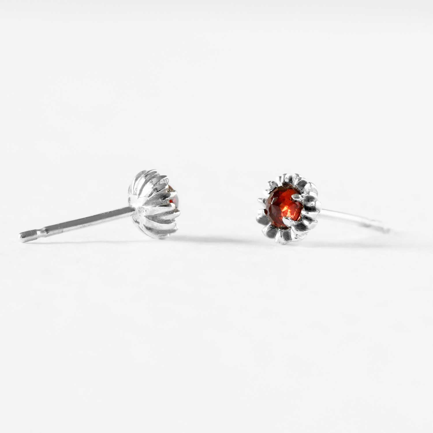 Dahlia Bud Garnet Earrings – Silver
