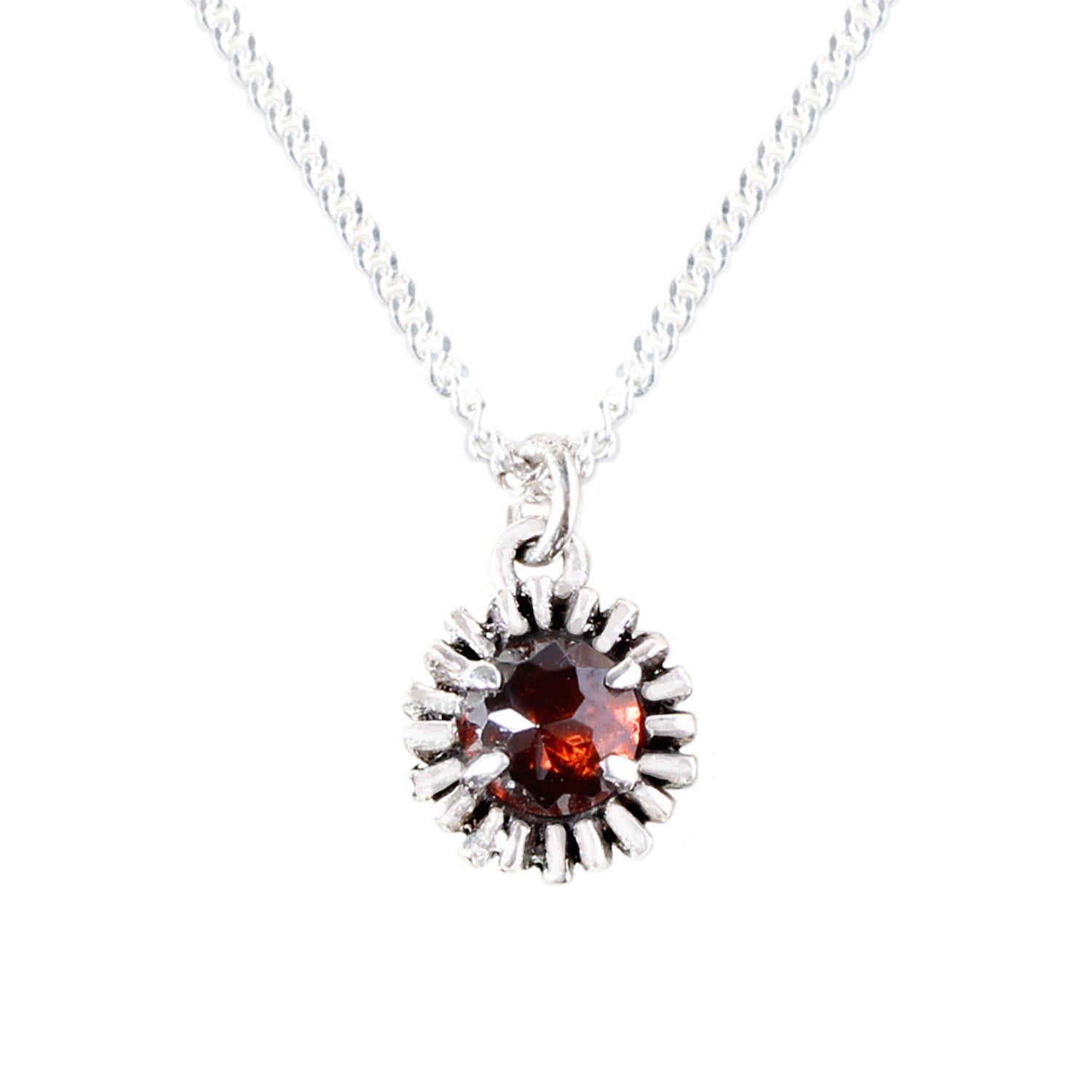 Dahlia Bud Garnet Necklace – Silver