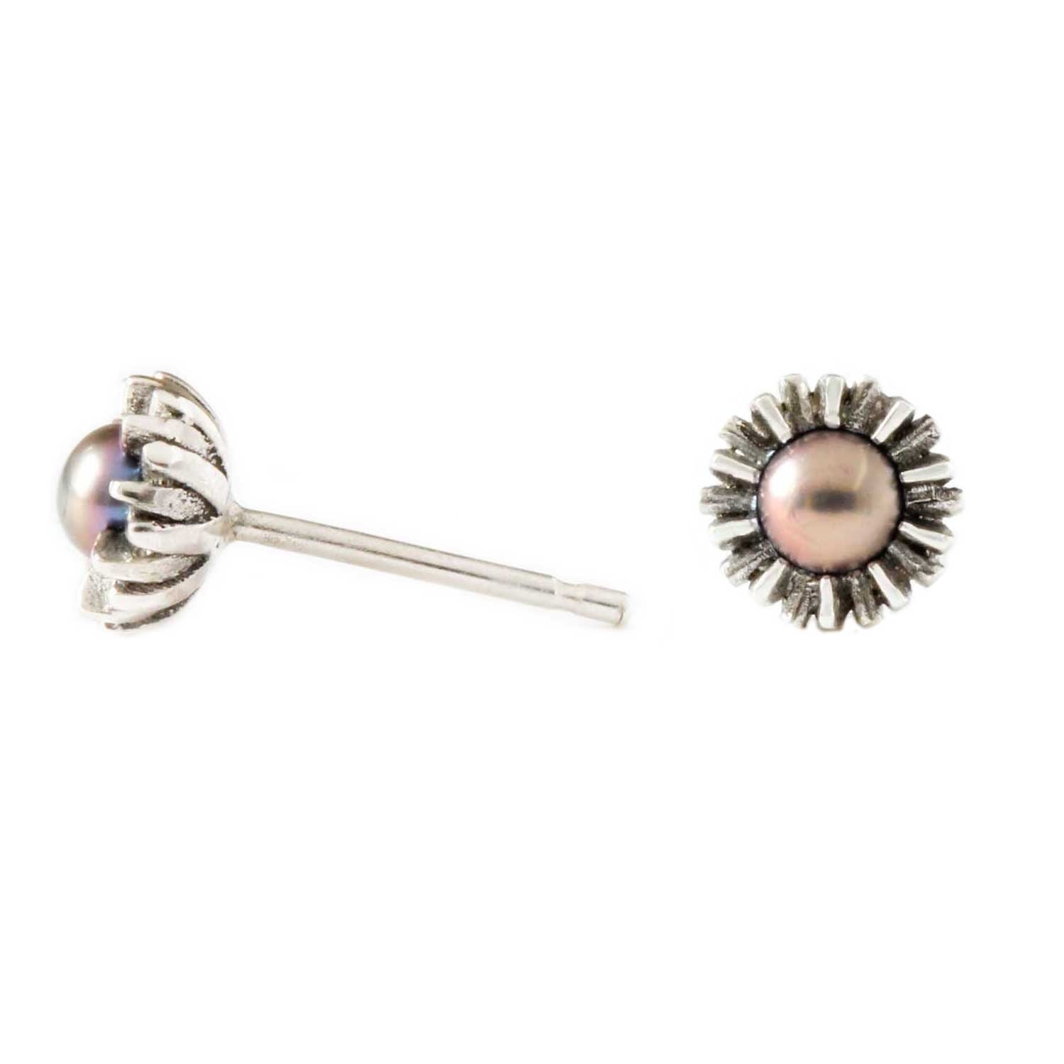 Dahlia Bud Peacock Pearl Earrings – Silver