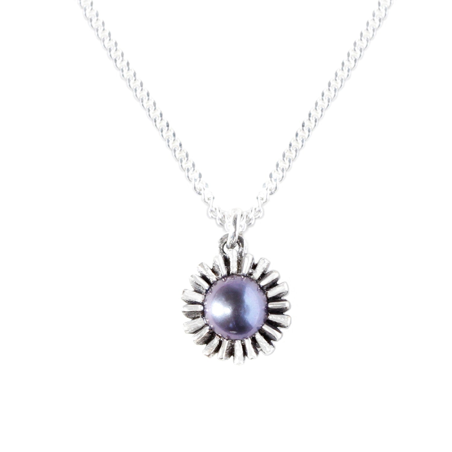 Dahlia Bud Peacock Pearl Necklace – Silver