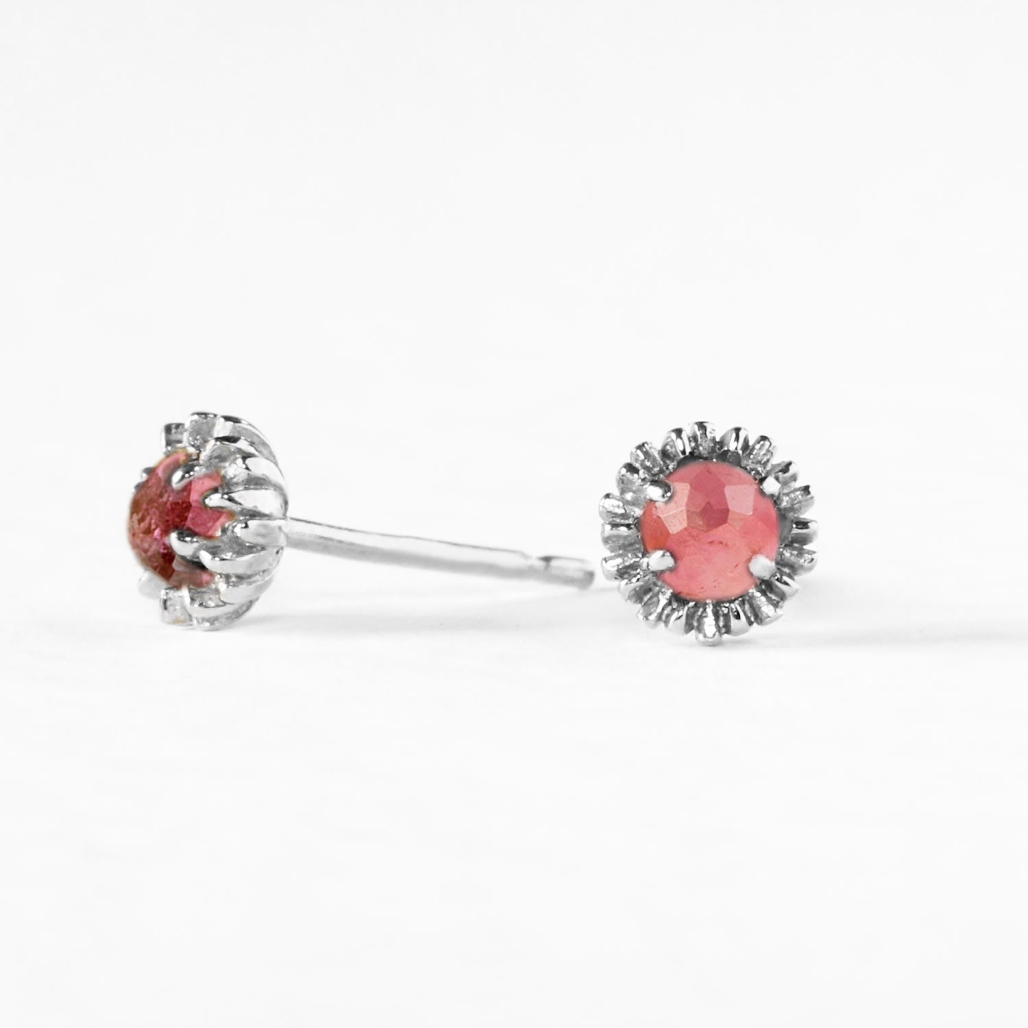 Dahlia Bud Pink Tourmaline Earrings – Silver