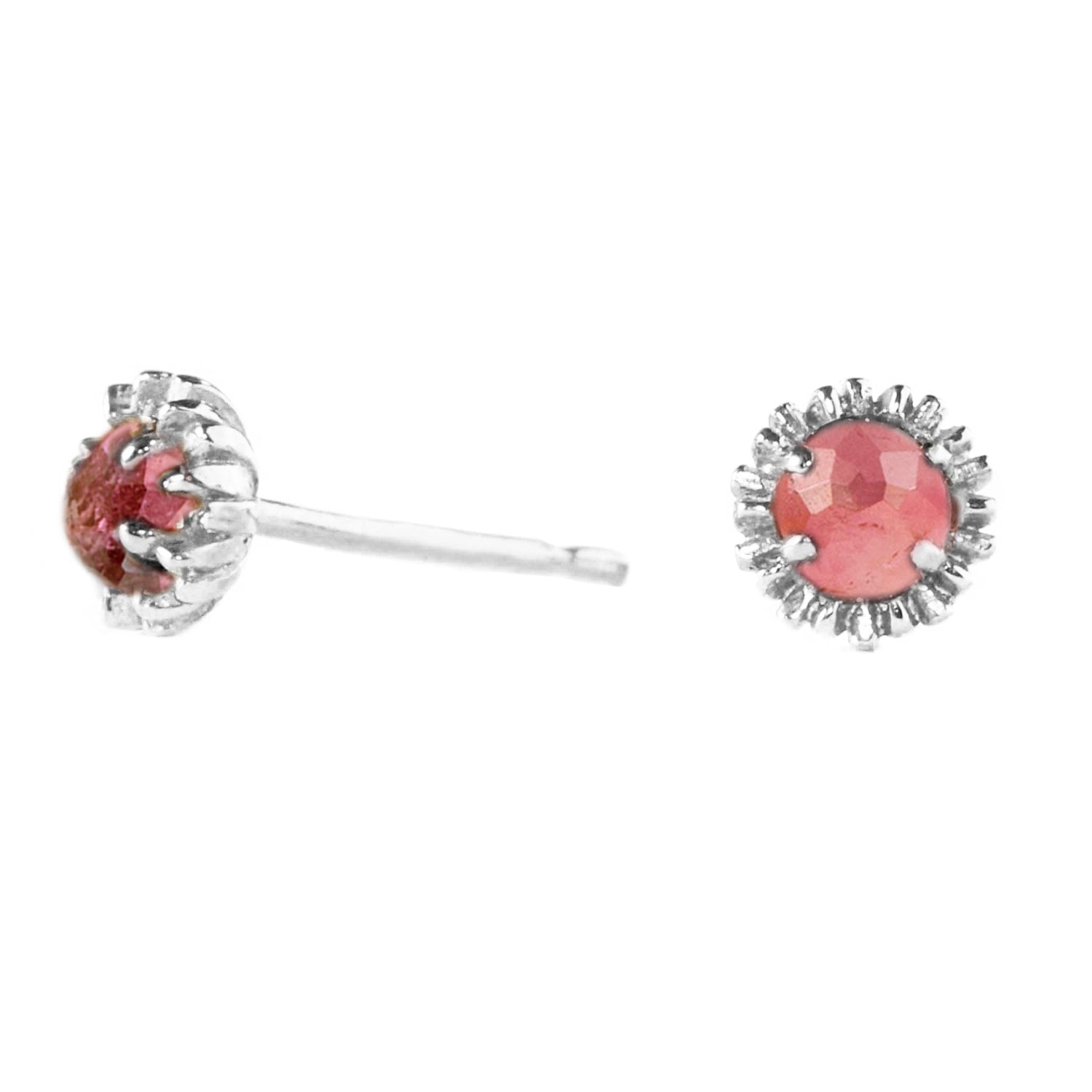Dahlia Bud Pink Tourmaline Earrings – Silver