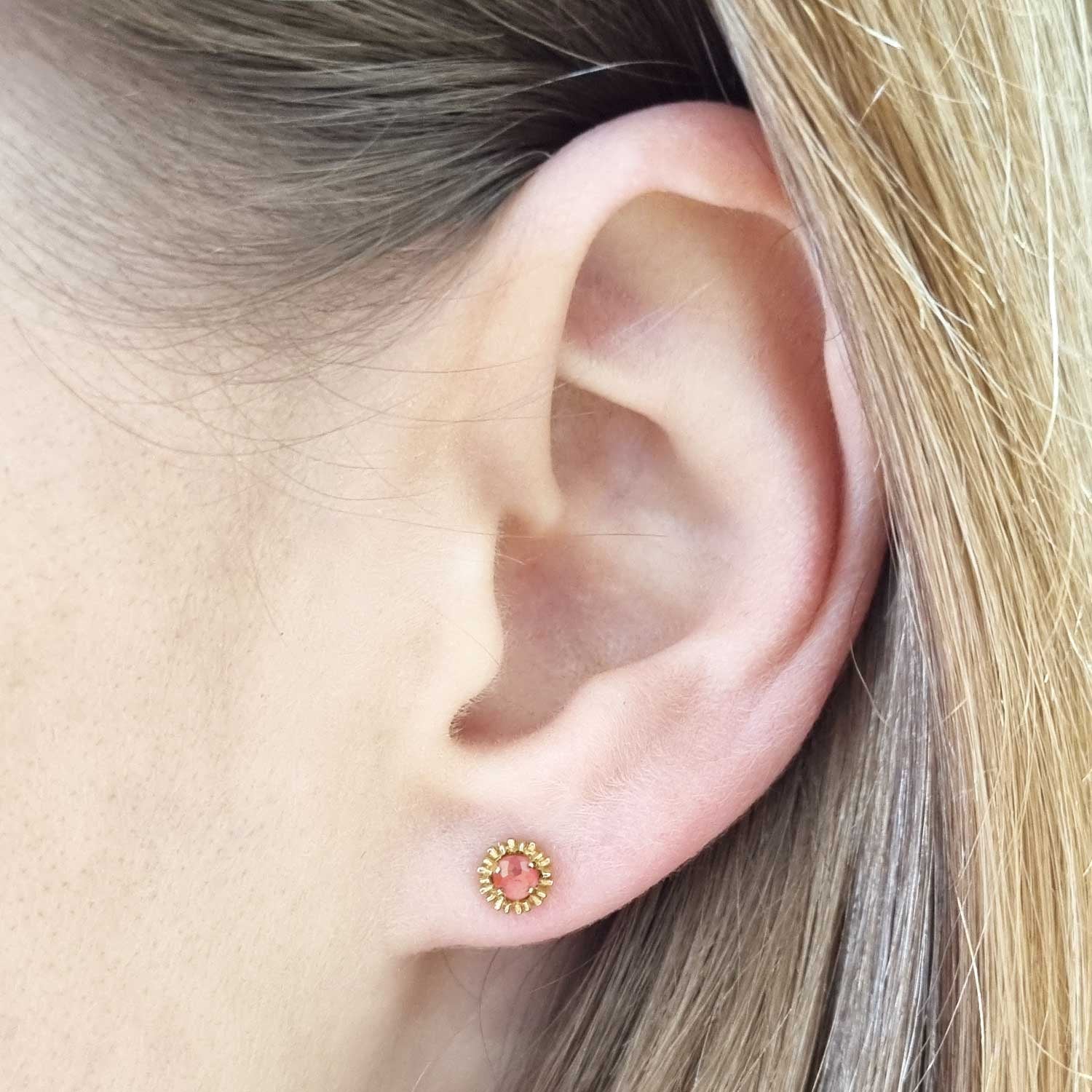 Dahlia Bud Pink Tourmaline Earrings – Gold