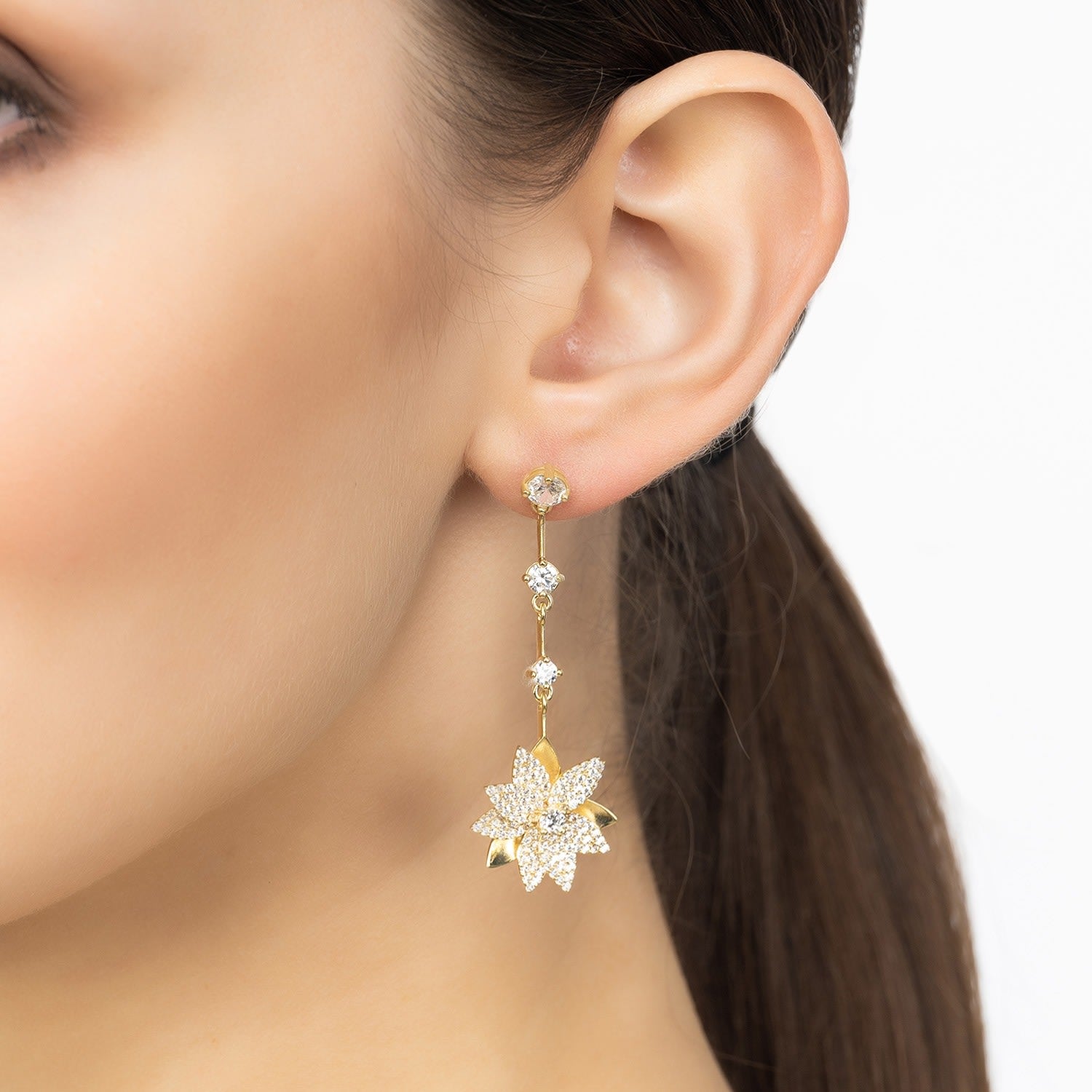 Dahlia Drop Earrings Gold White